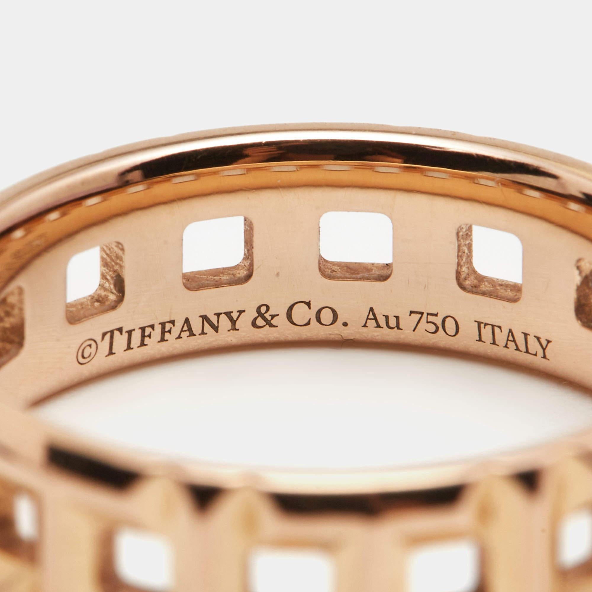 Tiffany & Co. Tiffany T True 18k Rose Gold Wide Band Ring Size 52 In Good Condition In Dubai, Al Qouz 2