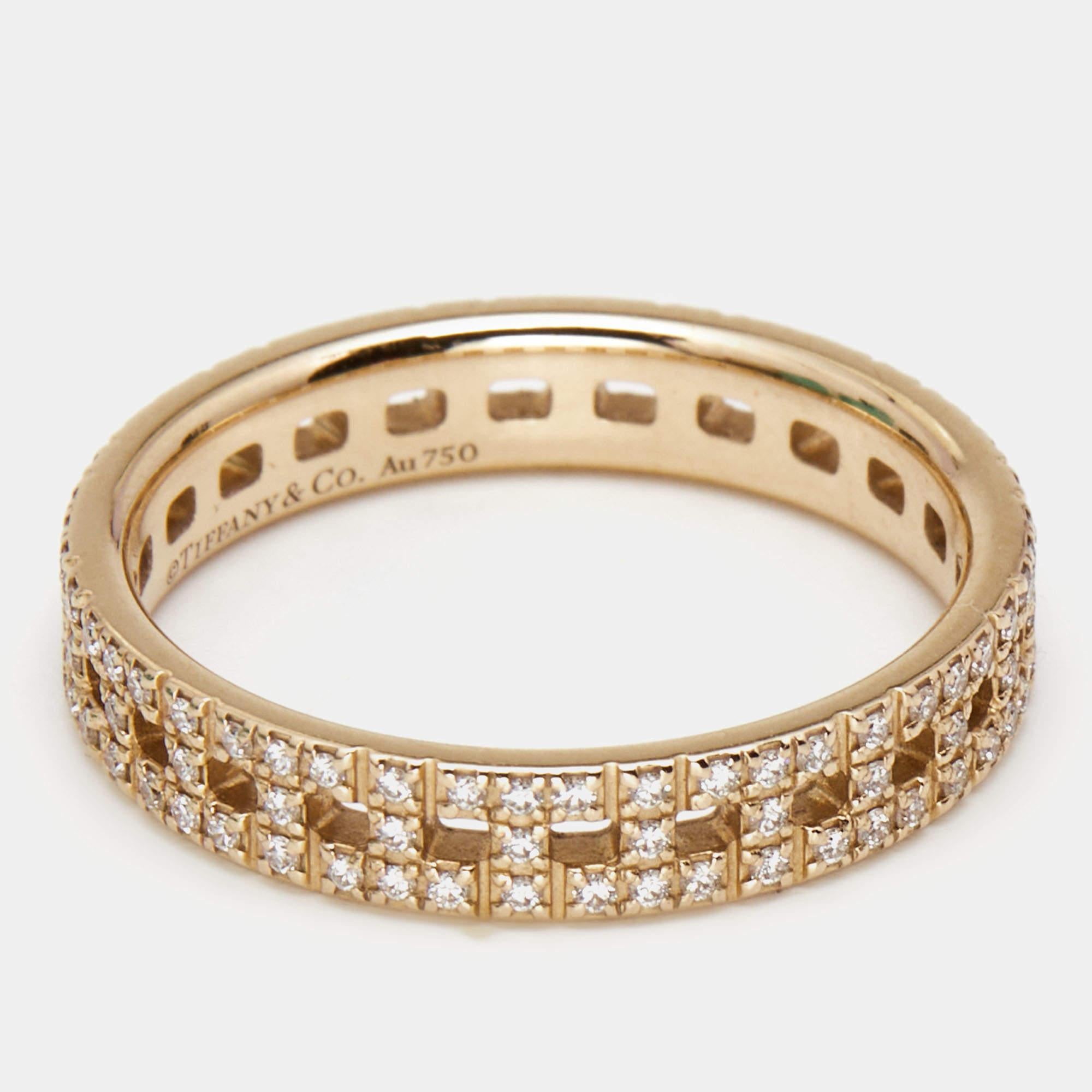 Tiffany & Co. Tiffany T True Diamonds 18k Rose Gold Narrow Ring Size 51 In Good Condition In Dubai, Al Qouz 2