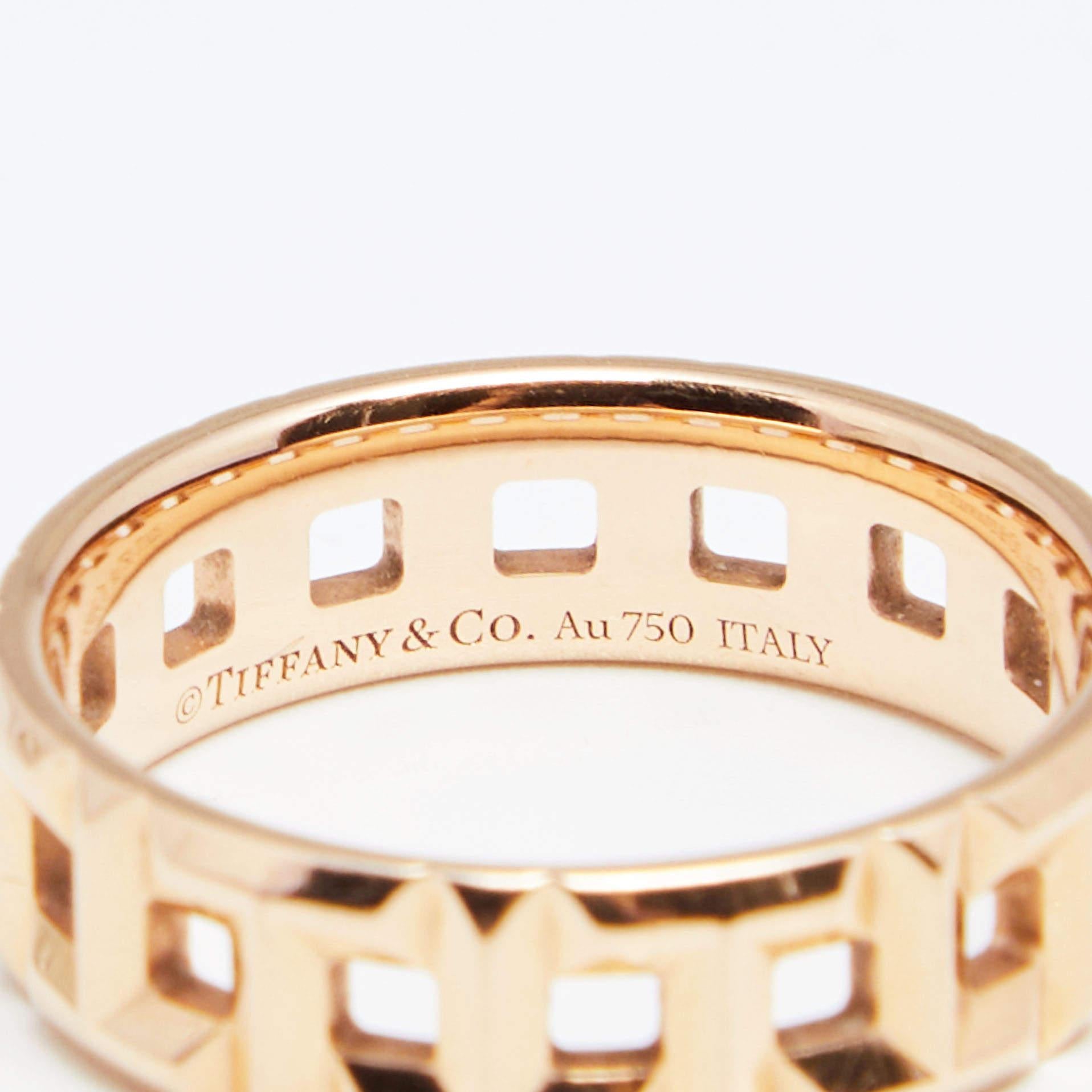 Tiffany & Co. Tiffany T True Wide 18K Rose Gold Band Ring 51 In Good Condition In Dubai, Al Qouz 2