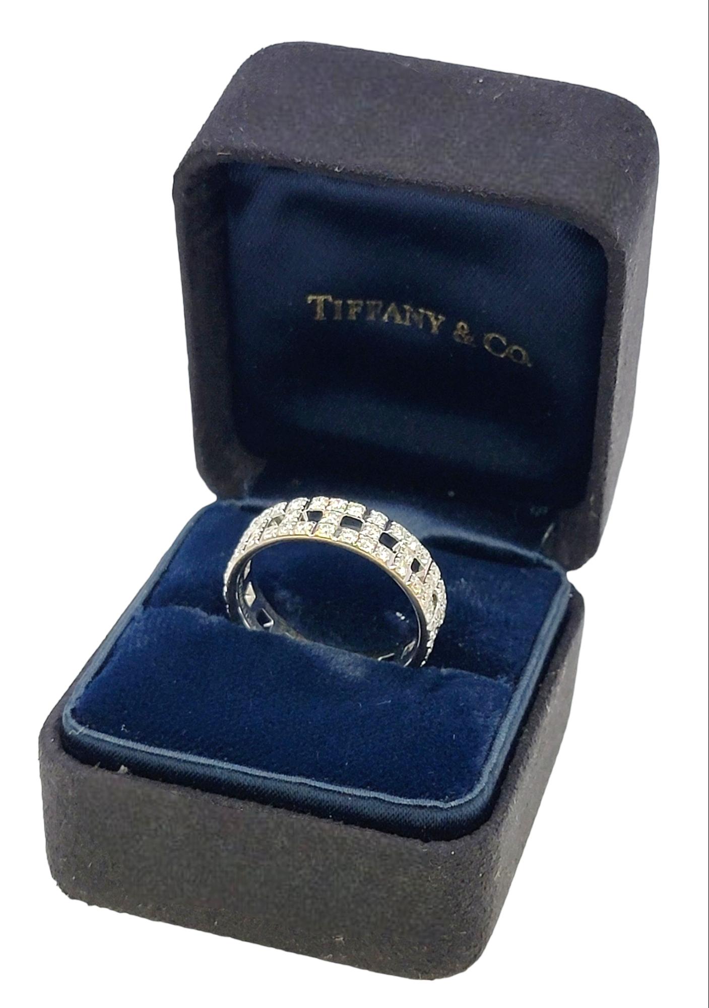 Tiffany & Co. Tiffany T True Wide Band Ring with Diamonds in 18 Karat White Gold For Sale 4