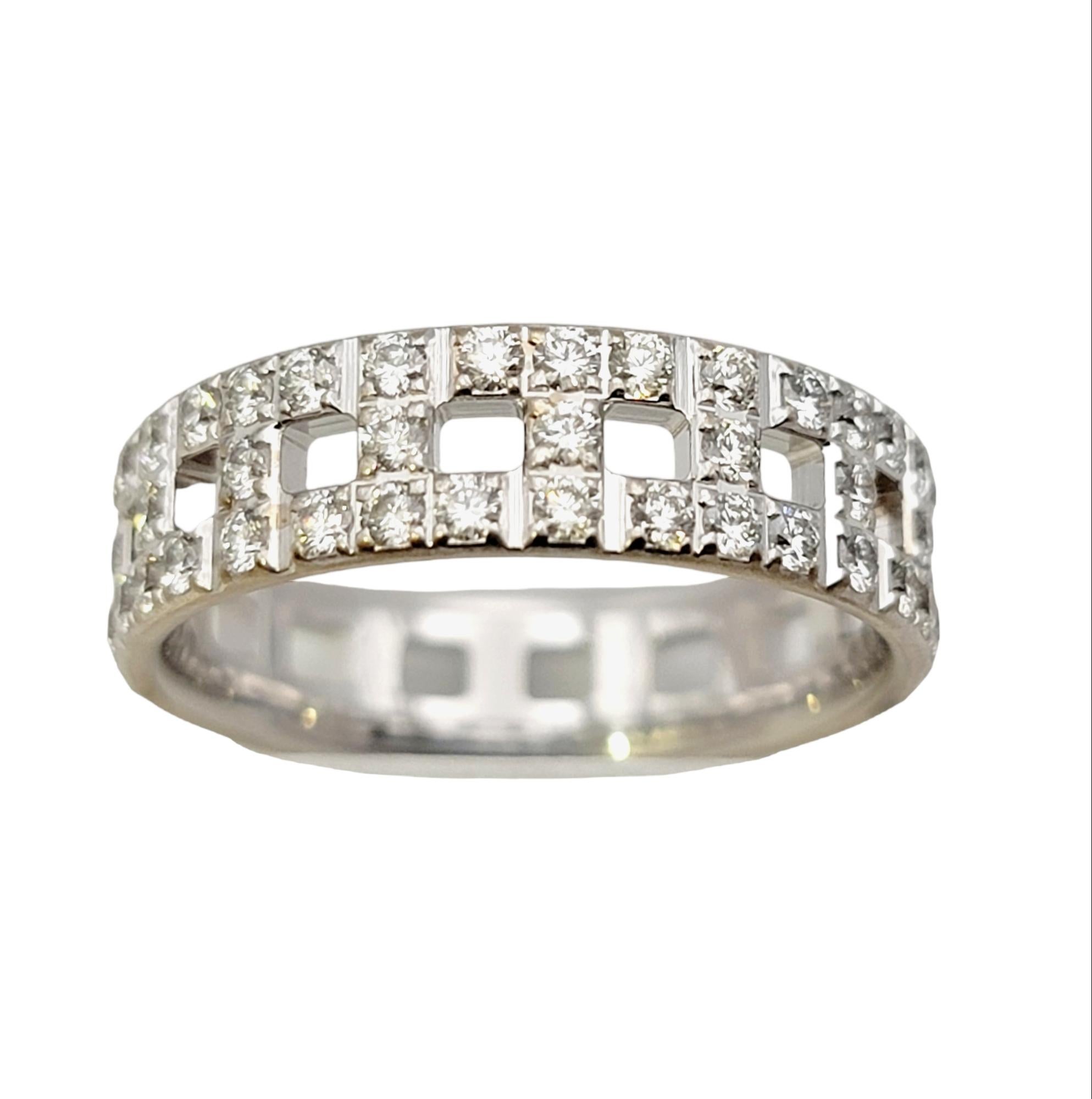 Ring size: 7.5

Dazzling Tiffany T diamond band ring is absolutely striking on the finger.  Founded in 1837 in New York City, Tiffany & Co. is one of the world's most storied luxury design houses recognized globally for its innovative jewelry