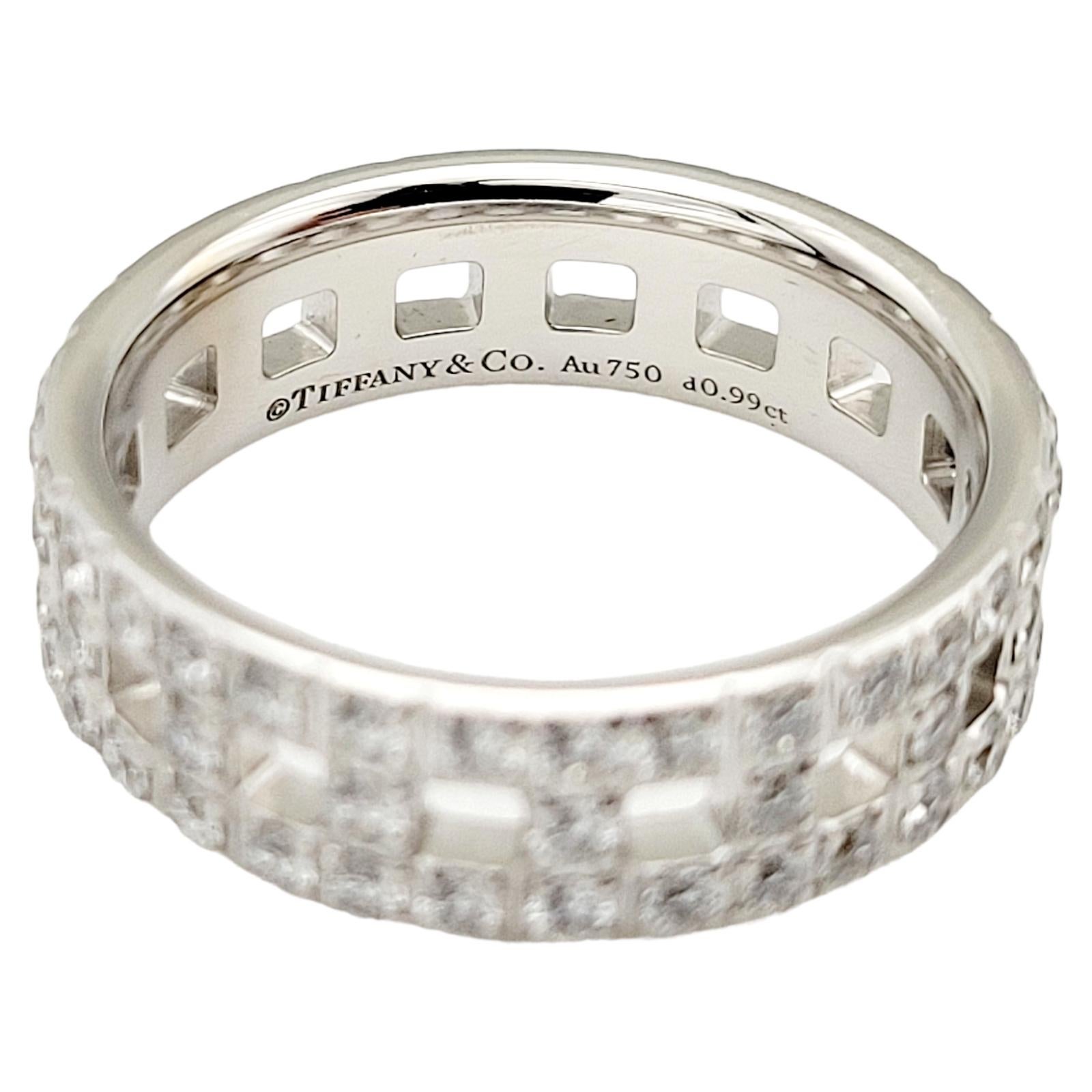 Round Cut Tiffany & Co. Tiffany T True Wide Band Ring with Diamonds in 18 Karat White Gold
