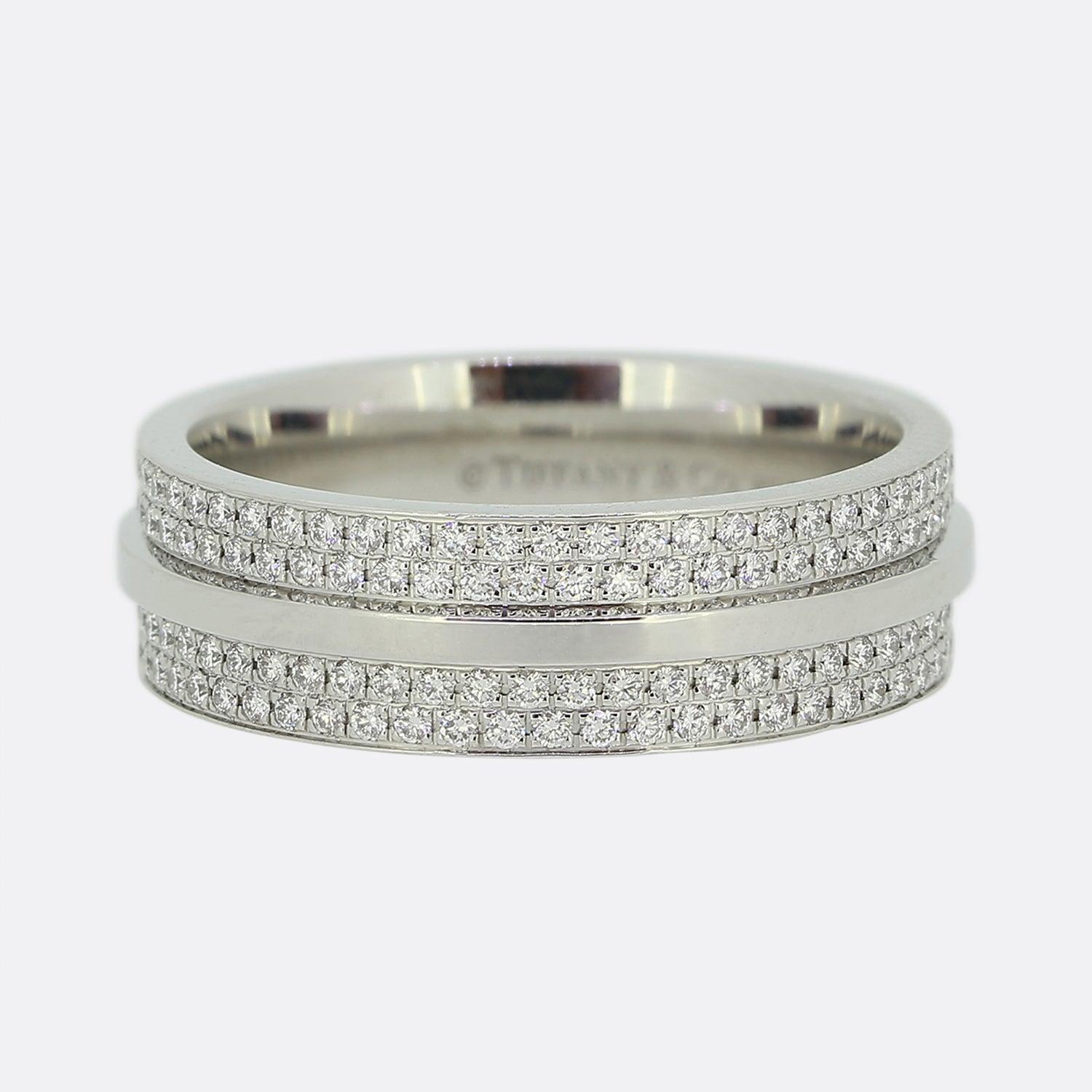 Tiffany & Co. Tiffany T Wide Pavé Diamond Ring Size L (52) In Good Condition For Sale In London, GB