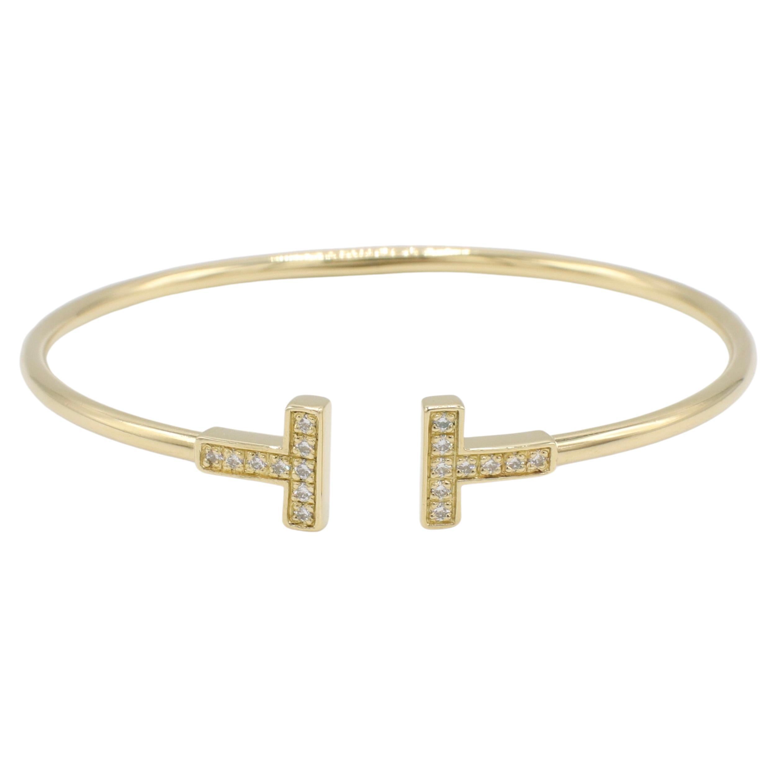 Tiffany & Co. Tiffany T Wire 18 Karat Yellow Gold Natural Diamond Bracelet 