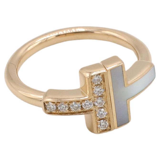 Tiffany & Co. Tiffany T. Wire 18K Rose Gold Natural Diamonds Mother Pearl Ring