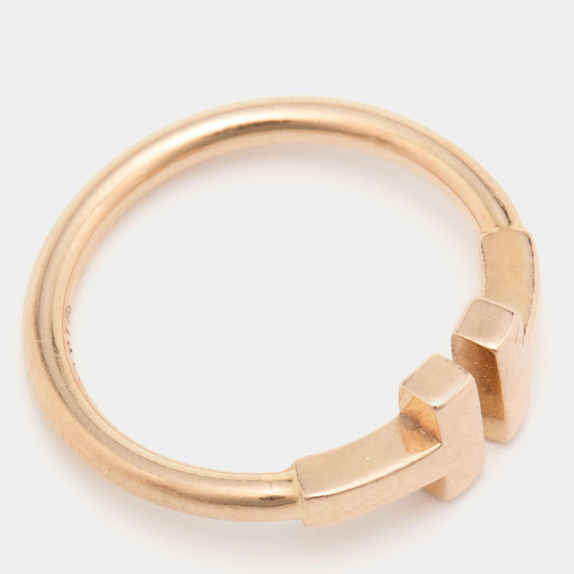 Tiffany & Co. Tiffany T Wire 18k Rose Gold Ring Size 48 In Good Condition In Dubai, Al Qouz 2