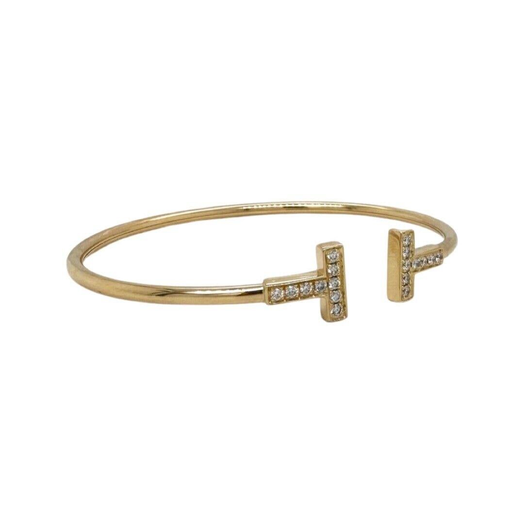 Brilliant Cut Tiffany & Co. T Wire Bangle in 18k Yellow Gold with Diamonds