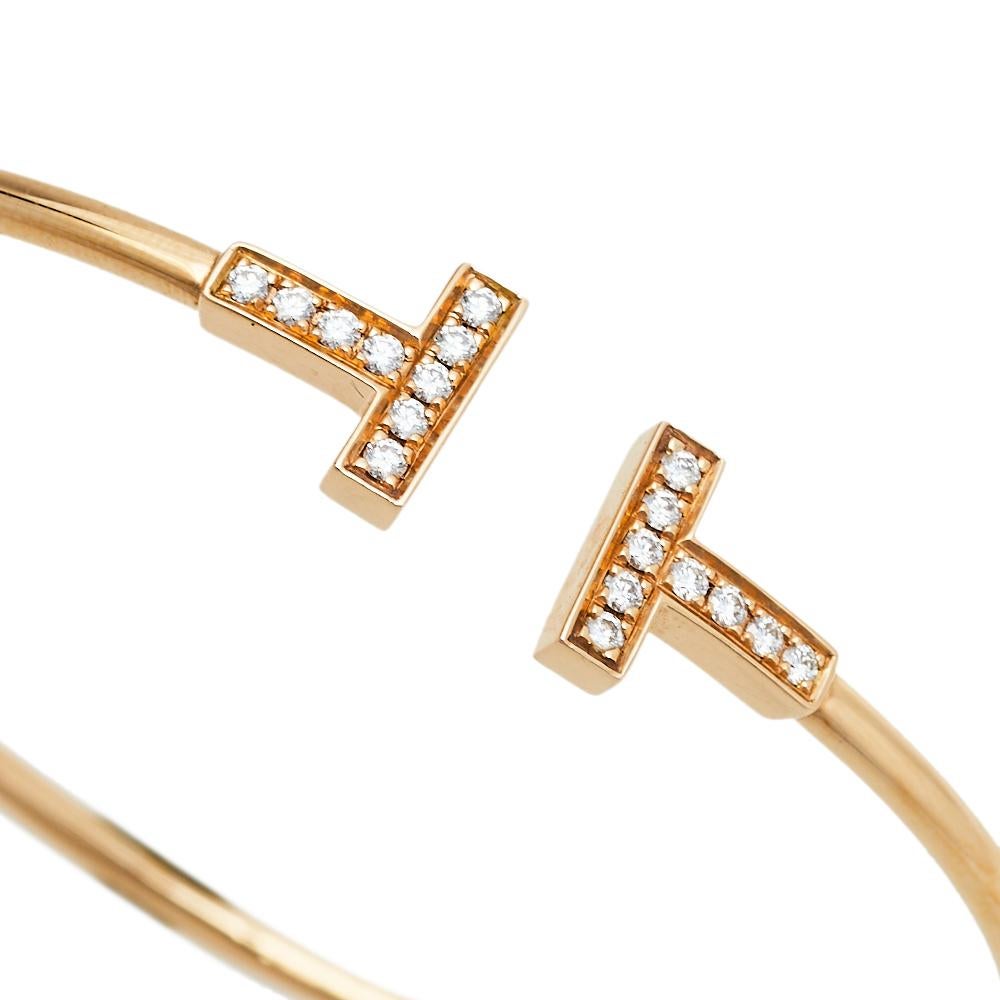 Tiffany & Co. Tiffany T Wire Diamond 18K Rose Gold Bracelet In Good Condition In Dubai, Al Qouz 2