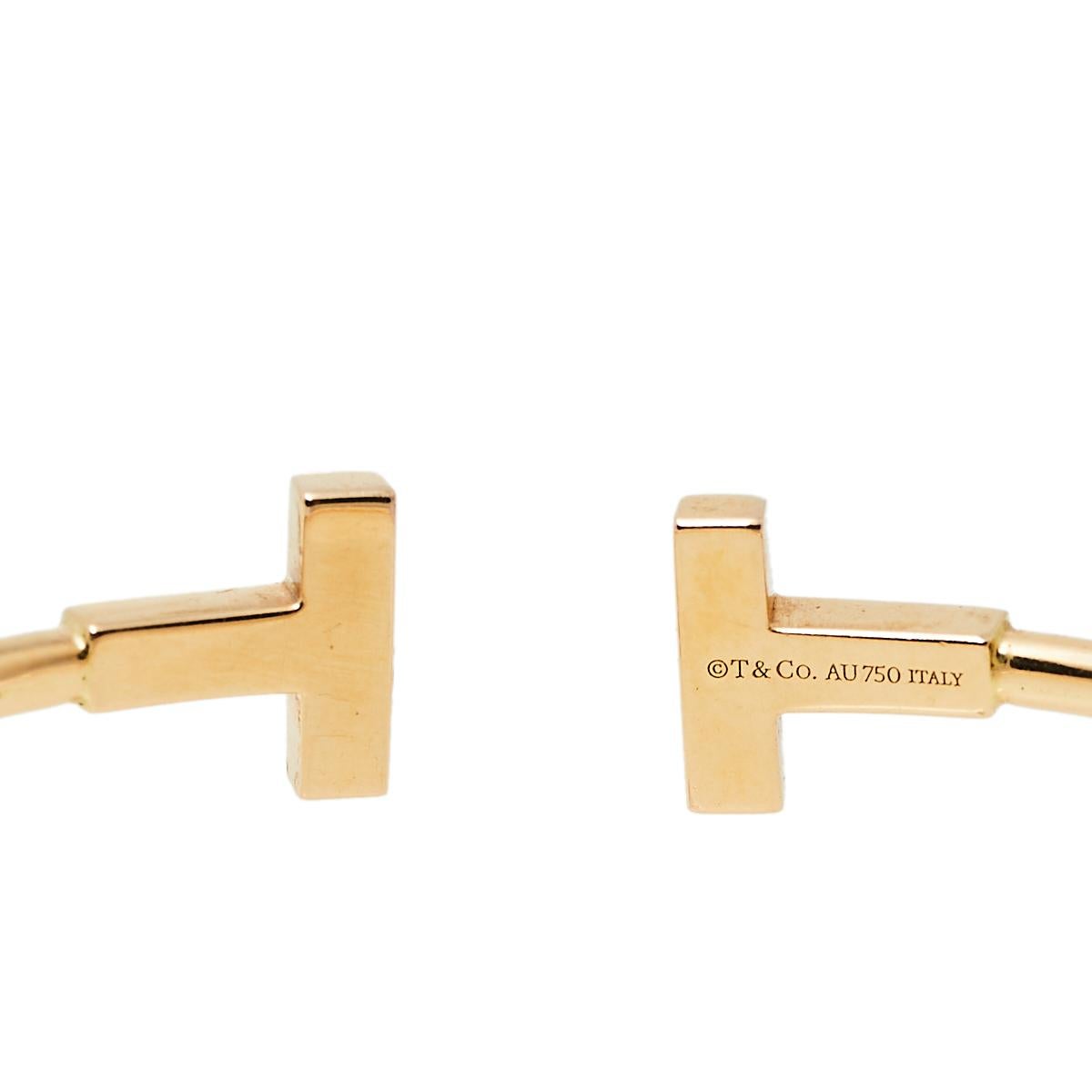 Tiffany & Co. Tiffany T Wire Diamond 18K Rose Gold Narrow Open Cuff Bracelet 1