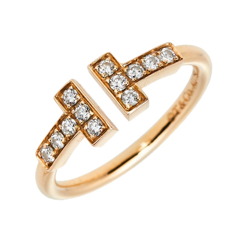 Contemporary Tiffany & Co. Tiffany T Wire Diamond 18K Rose Gold Ring Size 48