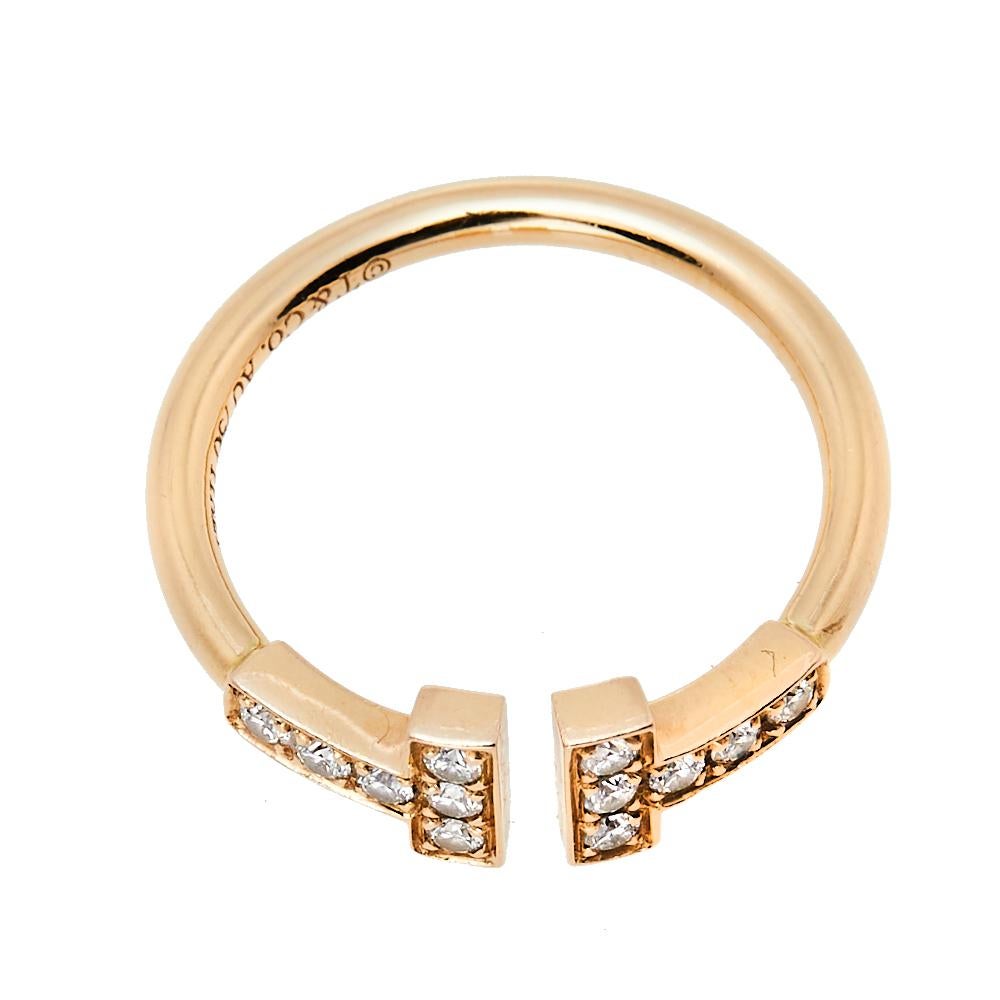 Women's Tiffany & Co. Tiffany T Wire Diamond 18K Rose Gold Ring Size 48