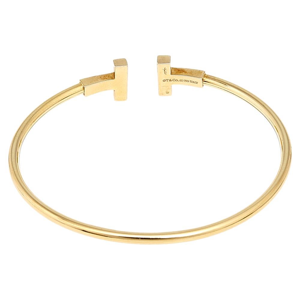 Contemporary Tiffany & Co. Tiffany T Wire Diamond 18K Yellow Gold Open Cuff Bracelet
