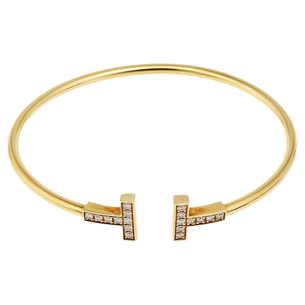 Tiffany & Co. Tiffany T Wire Diamond 18K Yellow Gold Open Cuff Bracelet