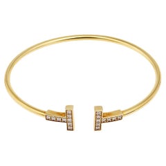 Tiffany & Co. Tiffany T Wire Diamond 18K Yellow Gold Open Cuff Bracelet