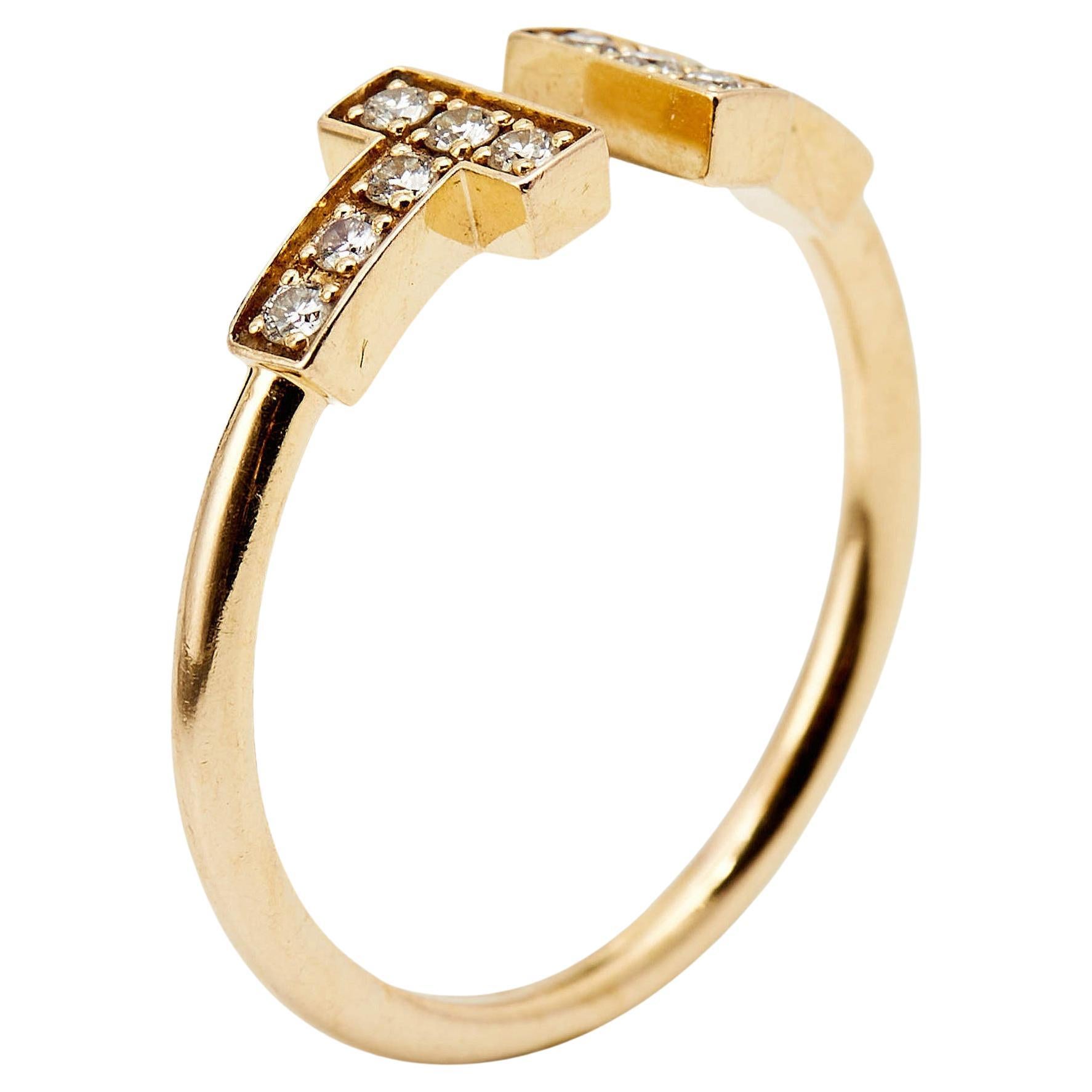 Tiffany & Co. Tiffany T Wire Diamonds 18k Rose Gold Ring Size 53
