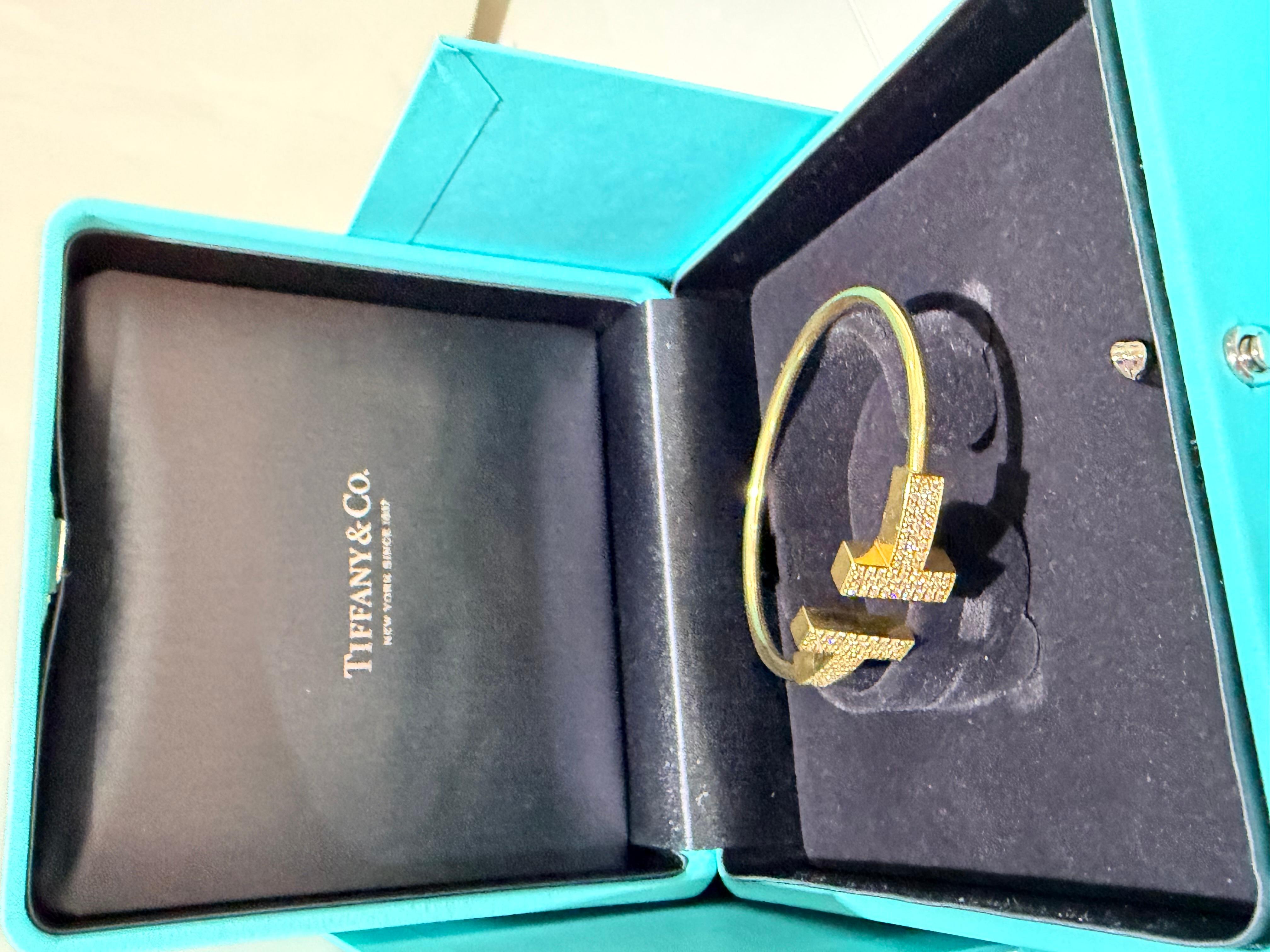 Tiffany & Co Tiffany T Wire Pulsera Grande de Diamantes Oro Amarillo Art Nouveau en venta