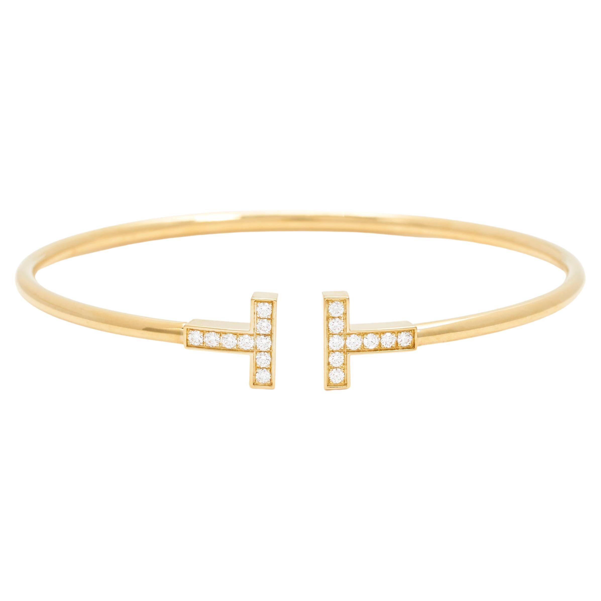 Tiffany & Co. 'Tiffany T' Yellow Gold Diamond wire Bracelet