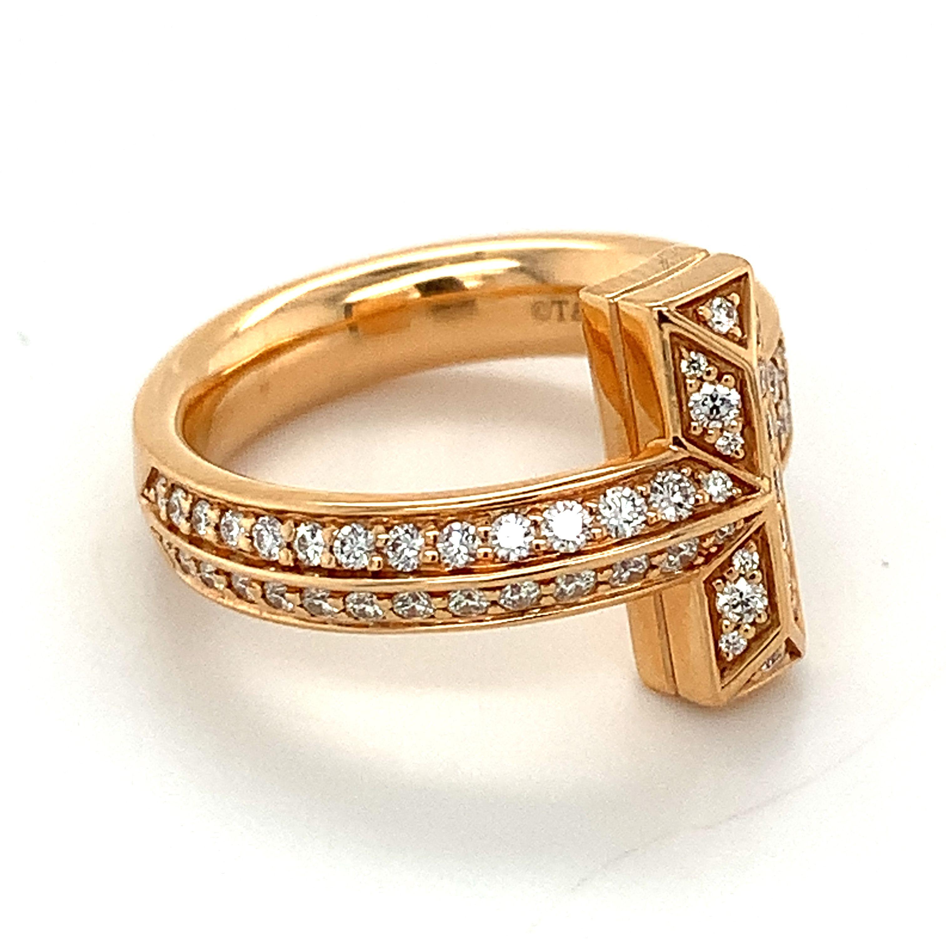 Tiffany & Co Tiffany T1 18k Roségold Diamant-T-Ring Größe 7,5 MSRP $7200 im Zustand „Hervorragend“ in Montgomery, AL