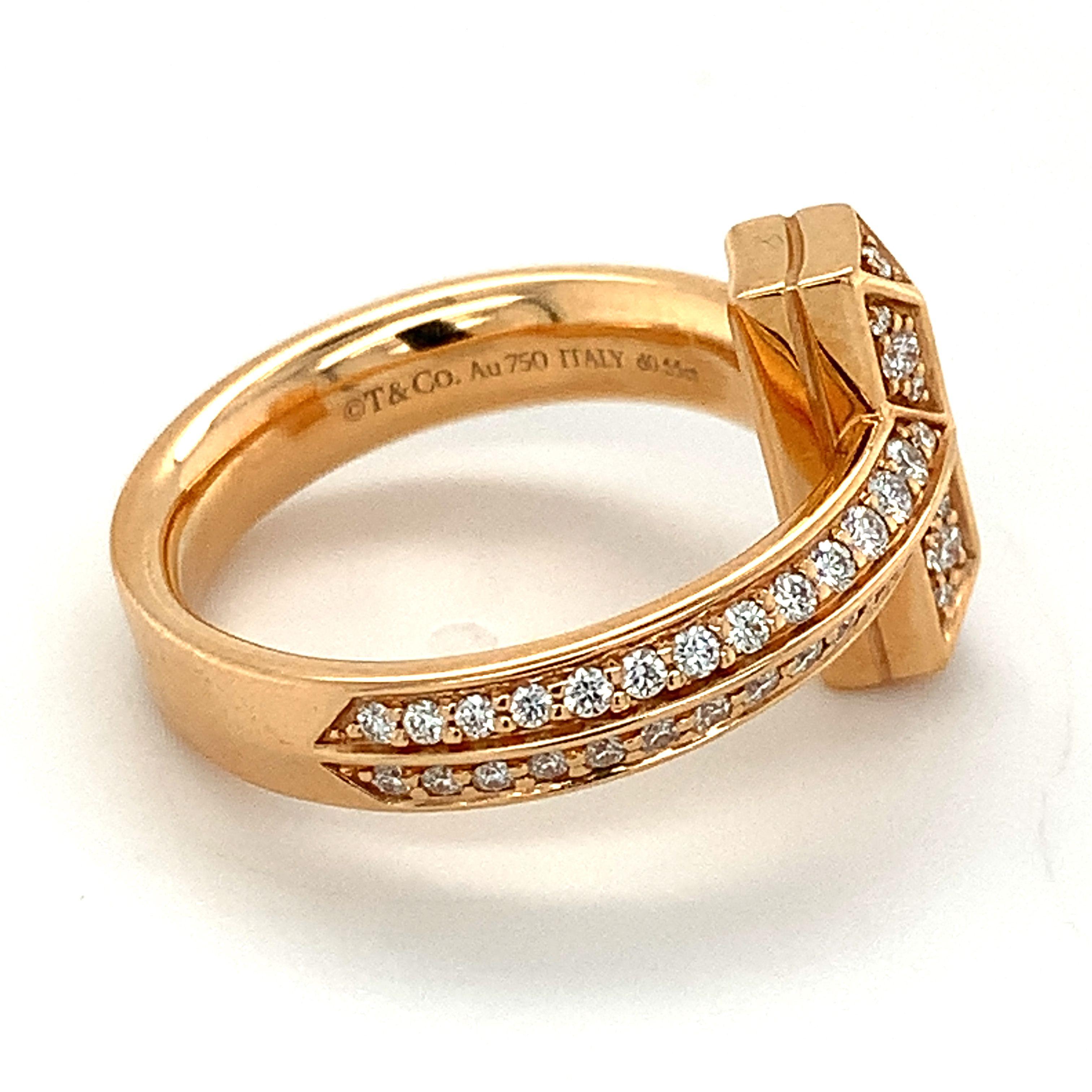 Tiffany & Co Tiffany T1 18k Roségold Diamant-T-Ring Größe 7,5 MSRP $7200 für Damen oder Herren