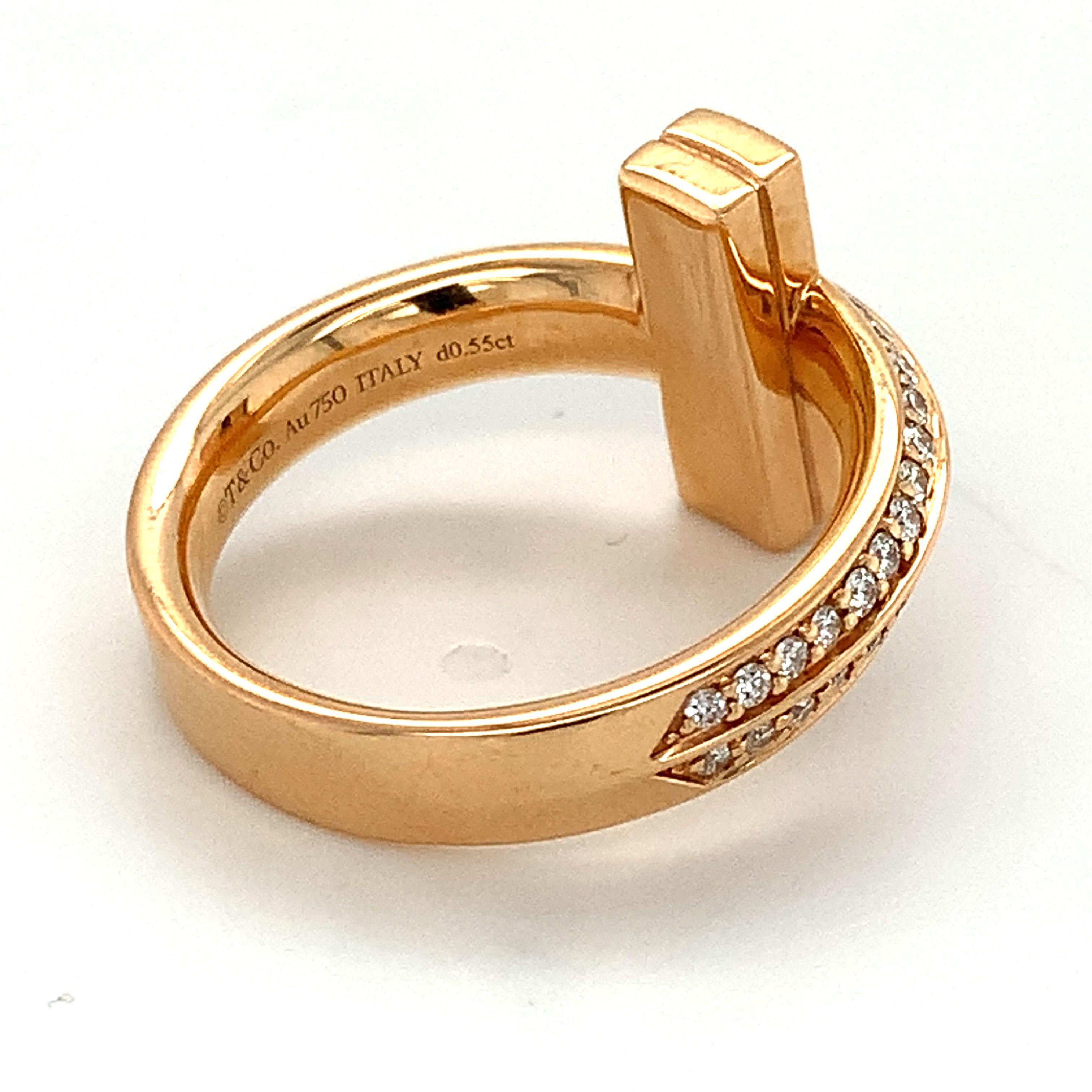 Tiffany & Co Tiffany T1 18k Roségold Diamant-T-Ring Größe 7,5 MSRP $7200 1