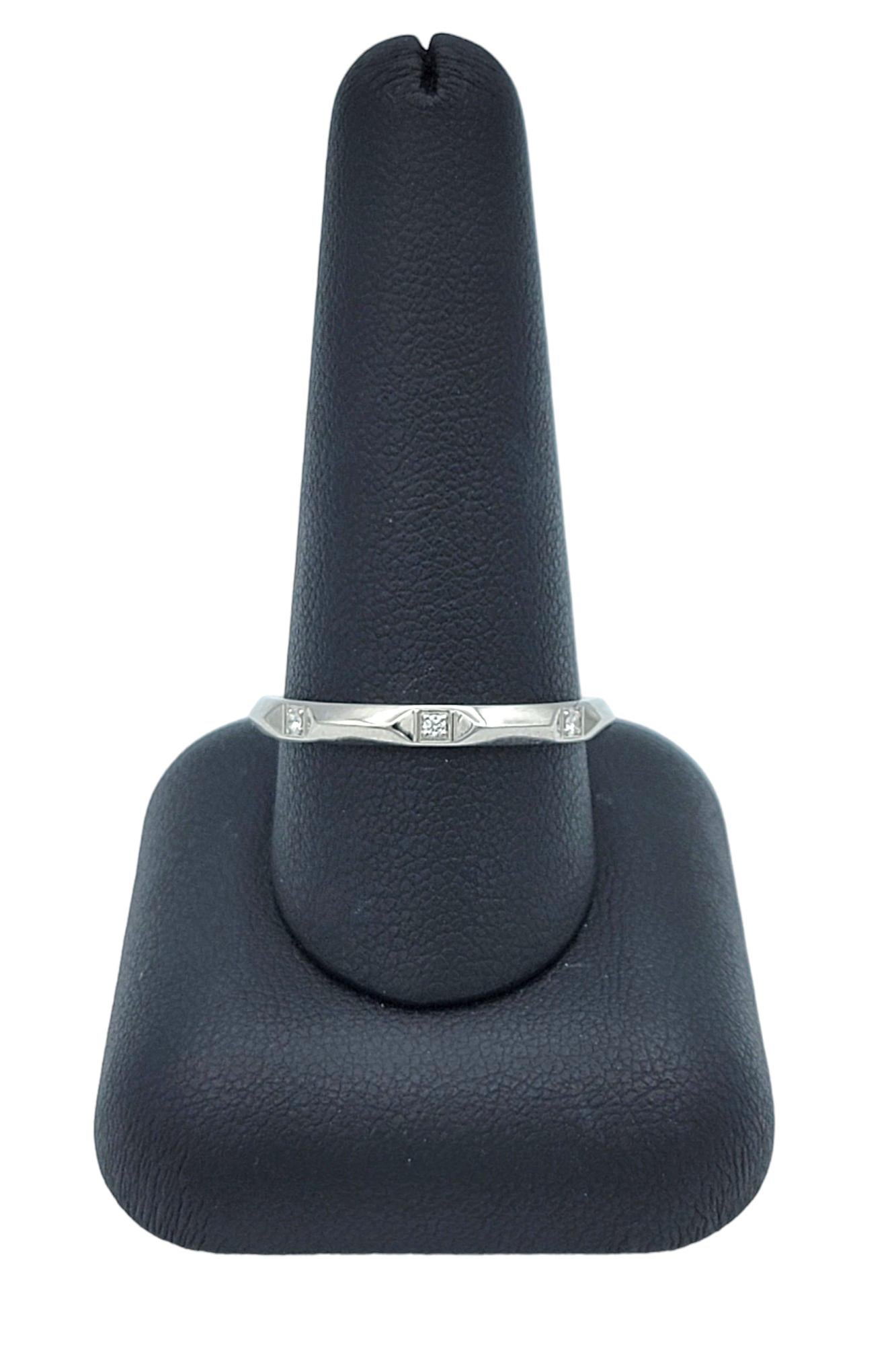 Round Cut Tiffany & Co. 'Tiffany True' Beveled Edge Platinum Band Ring with Diamonds 