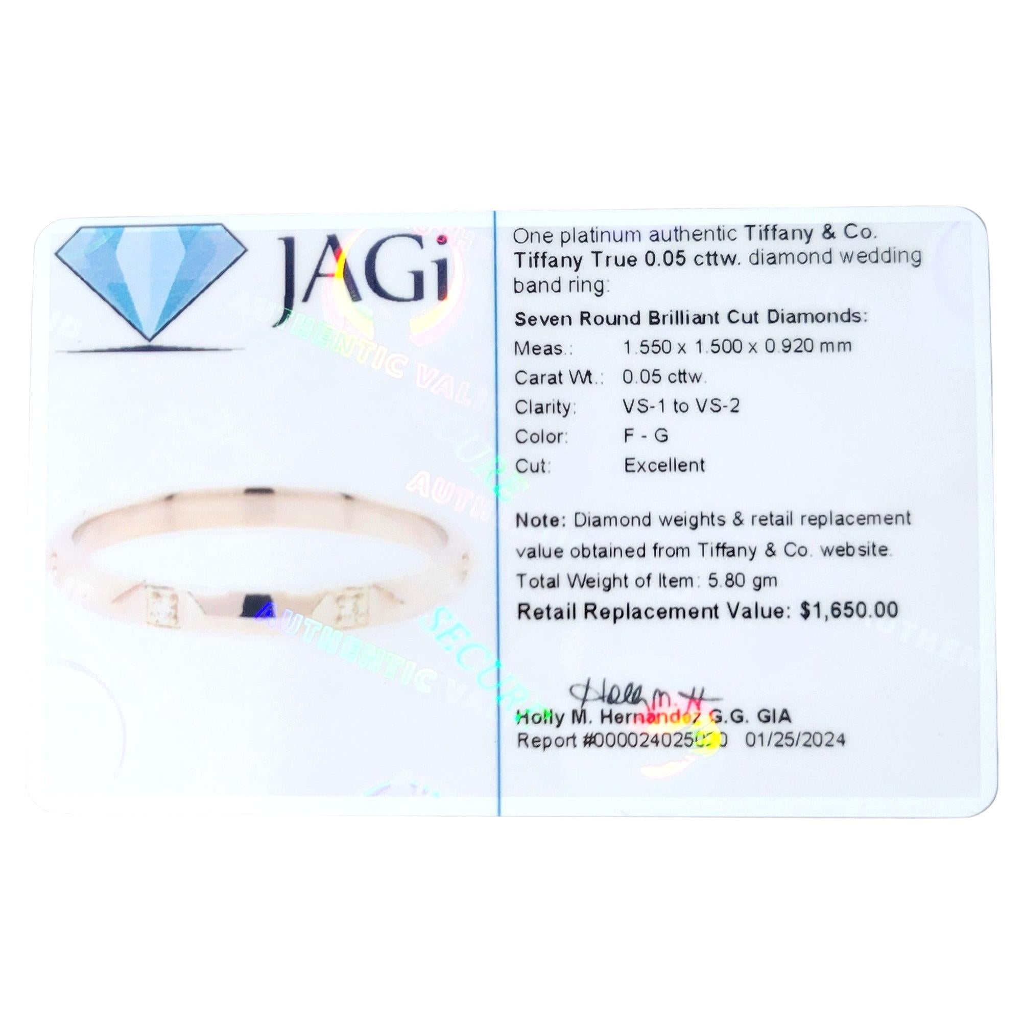 Women's or Men's Tiffany & Co. 'Tiffany True' Beveled Edge Platinum Band Ring with Diamonds 