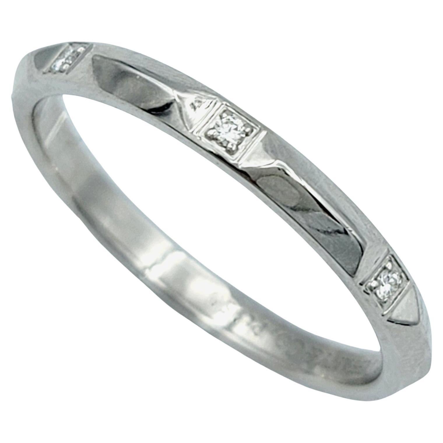 Tiffany & Co. 'Tiffany True' Beveled Edge Platinum Band Ring with Diamonds 