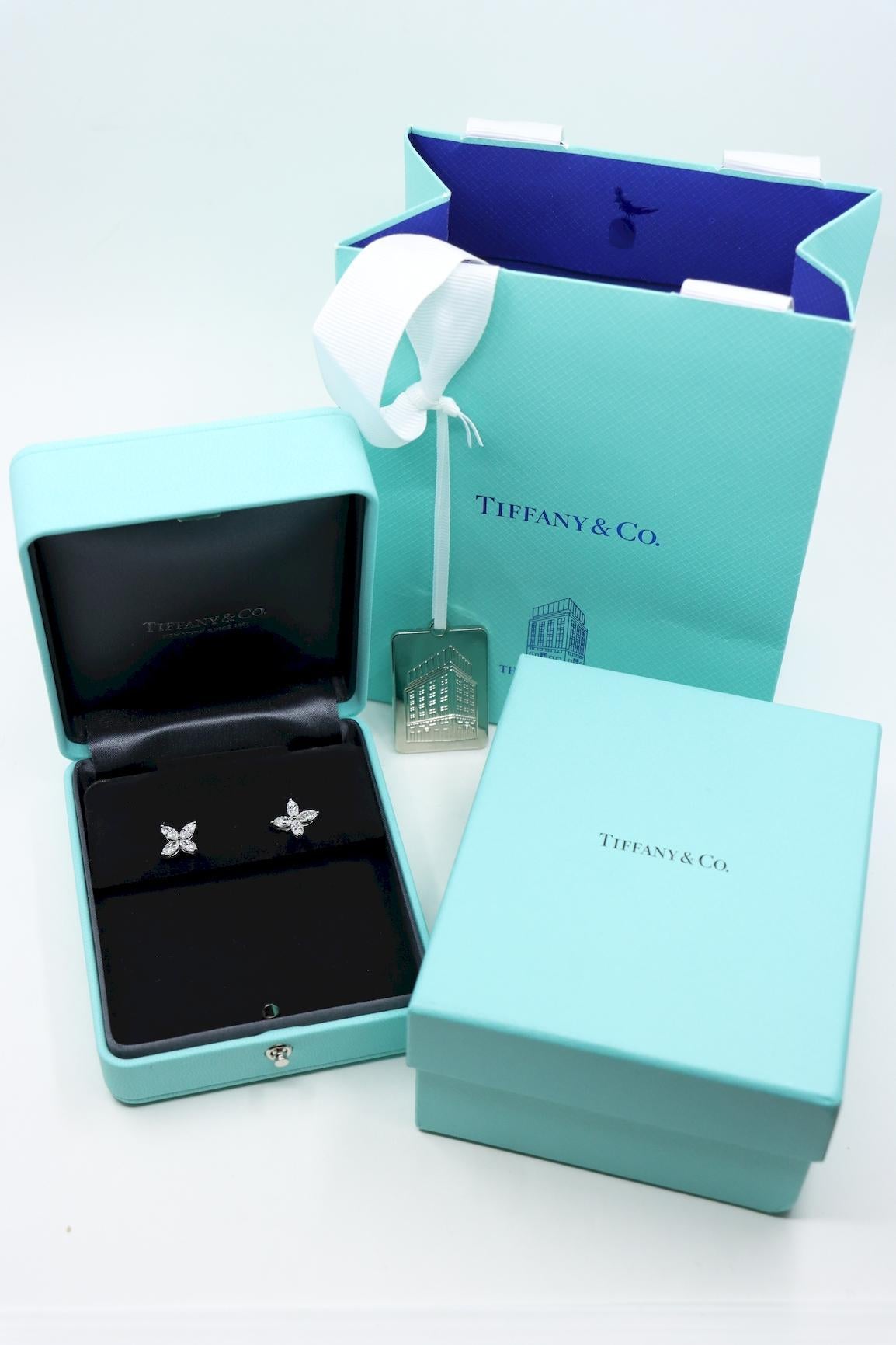 Tiffany & Co. Tiffany Victoria Earrings Diamonds & Platinum - Large Model 
- 1.62 Total Carat Weights of Marquise Diamonds set in Platinum, Squeeze Back Clips.

Tiffany & Co. Retail Price:
$27,200.00 USD (Not Including Taxes)
Accompanied by original