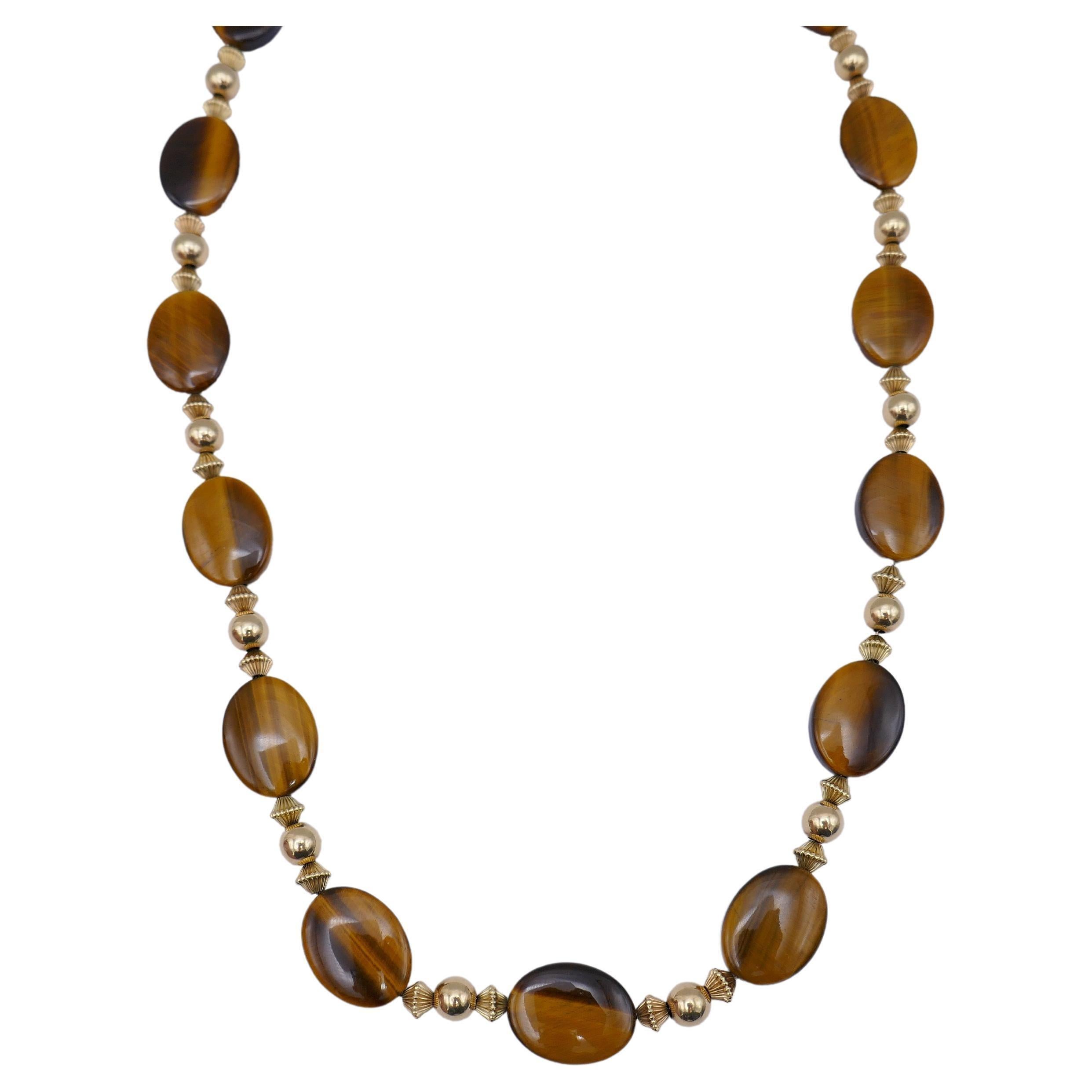 Tiffany & Co. Tiger Eye Gold Necklace In Excellent Condition In Beverly Hills, CA