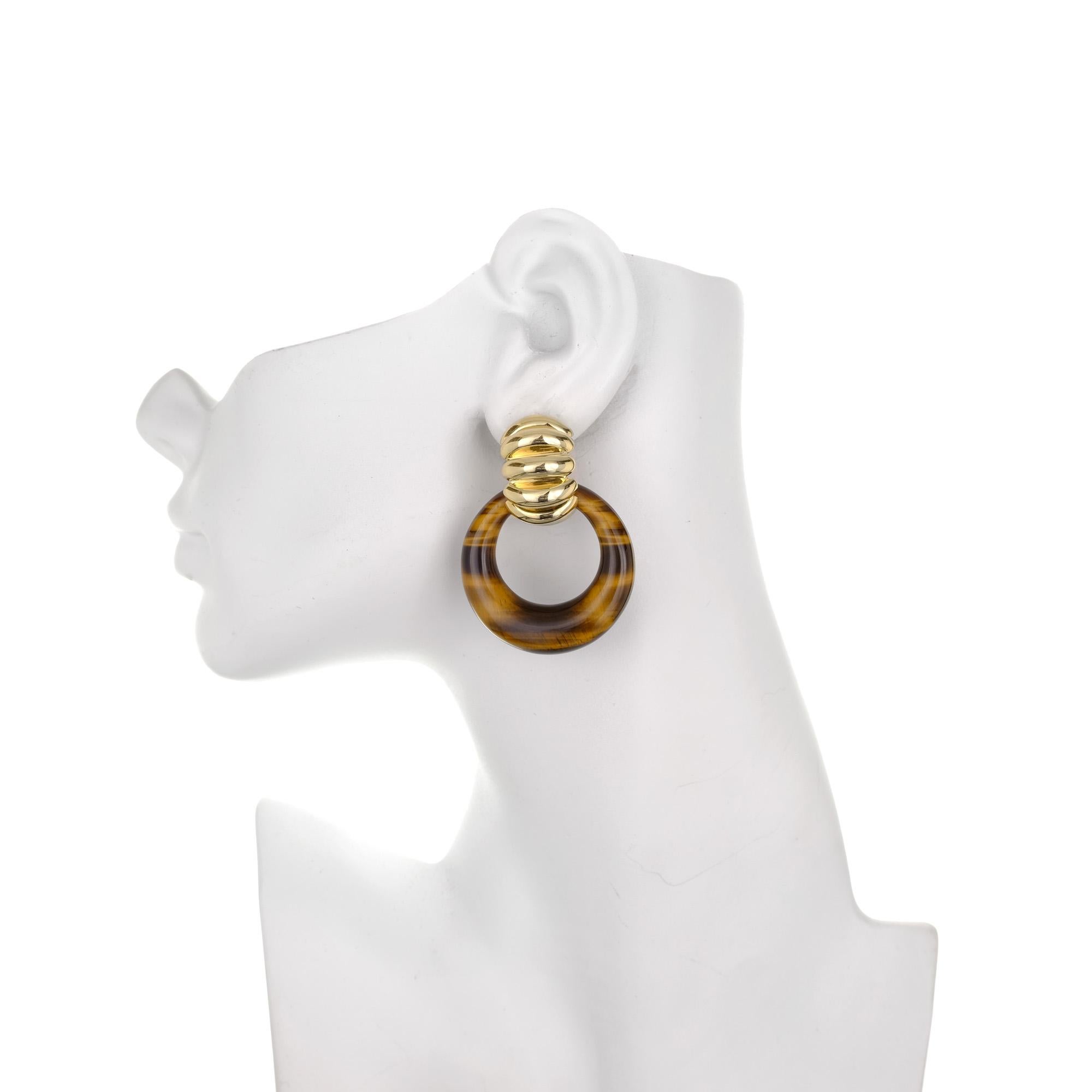 Women's Tiffany & Co. Tiger Eye Yellow Gold Shrimp Door Knocker Earrings