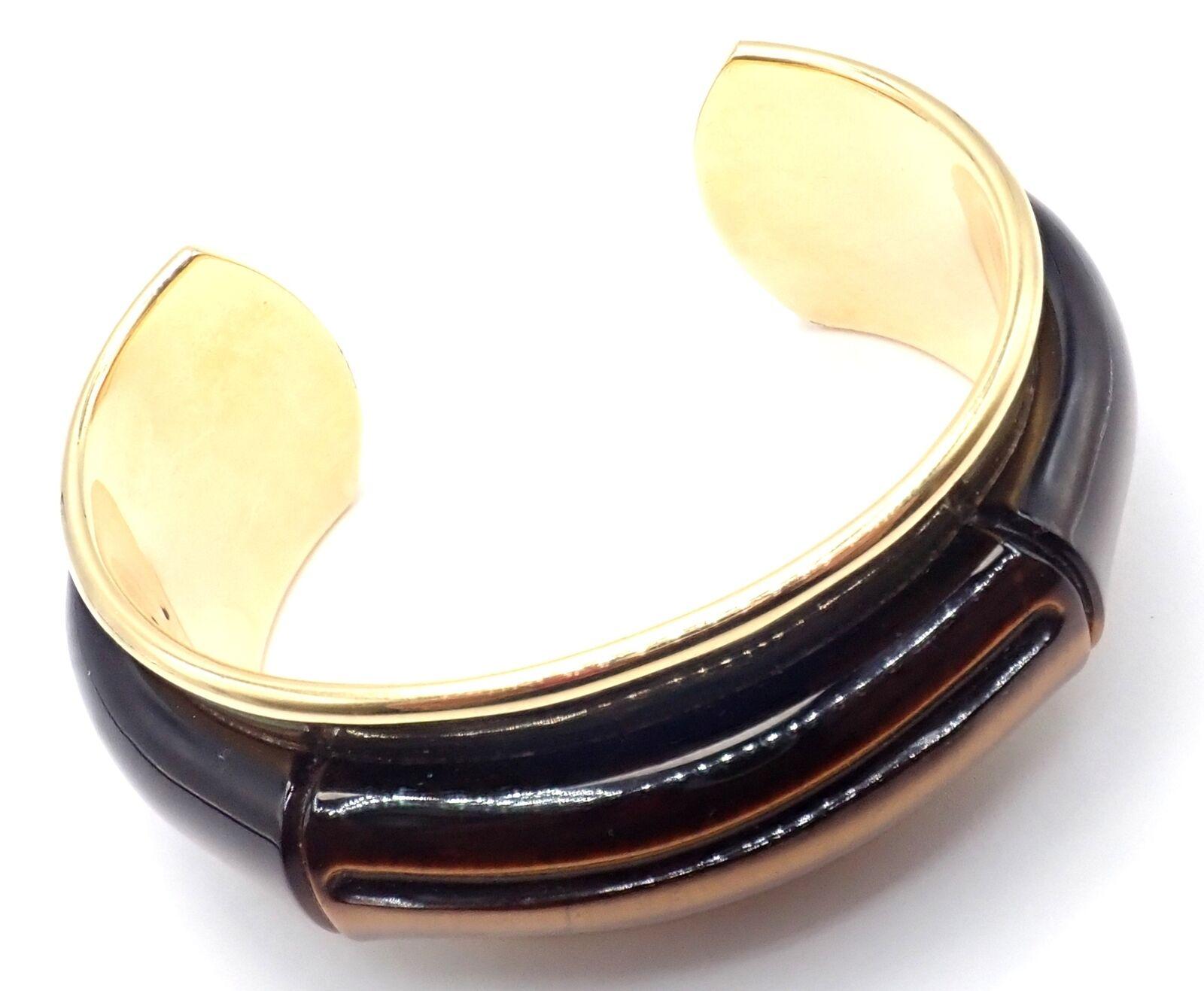 Tiffany & Co Tiger's Eye Bangle Cuff Wide Yellow Gold Bracelet For Sale 3
