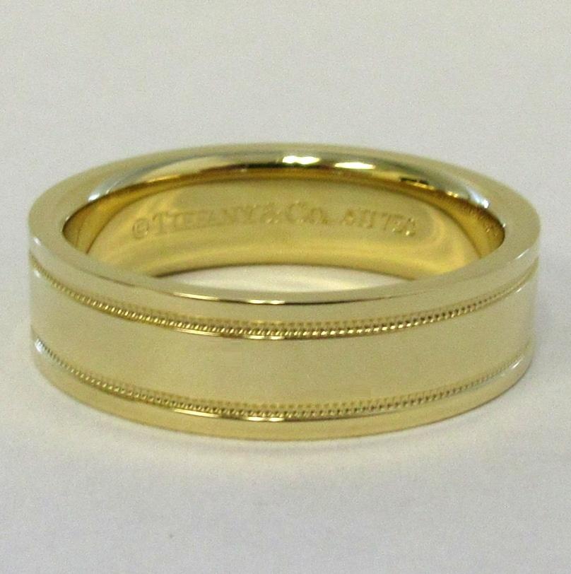 TIFFANY and Co. Together 18K Gold 6mm Double Milgrain Band Ring 7 For