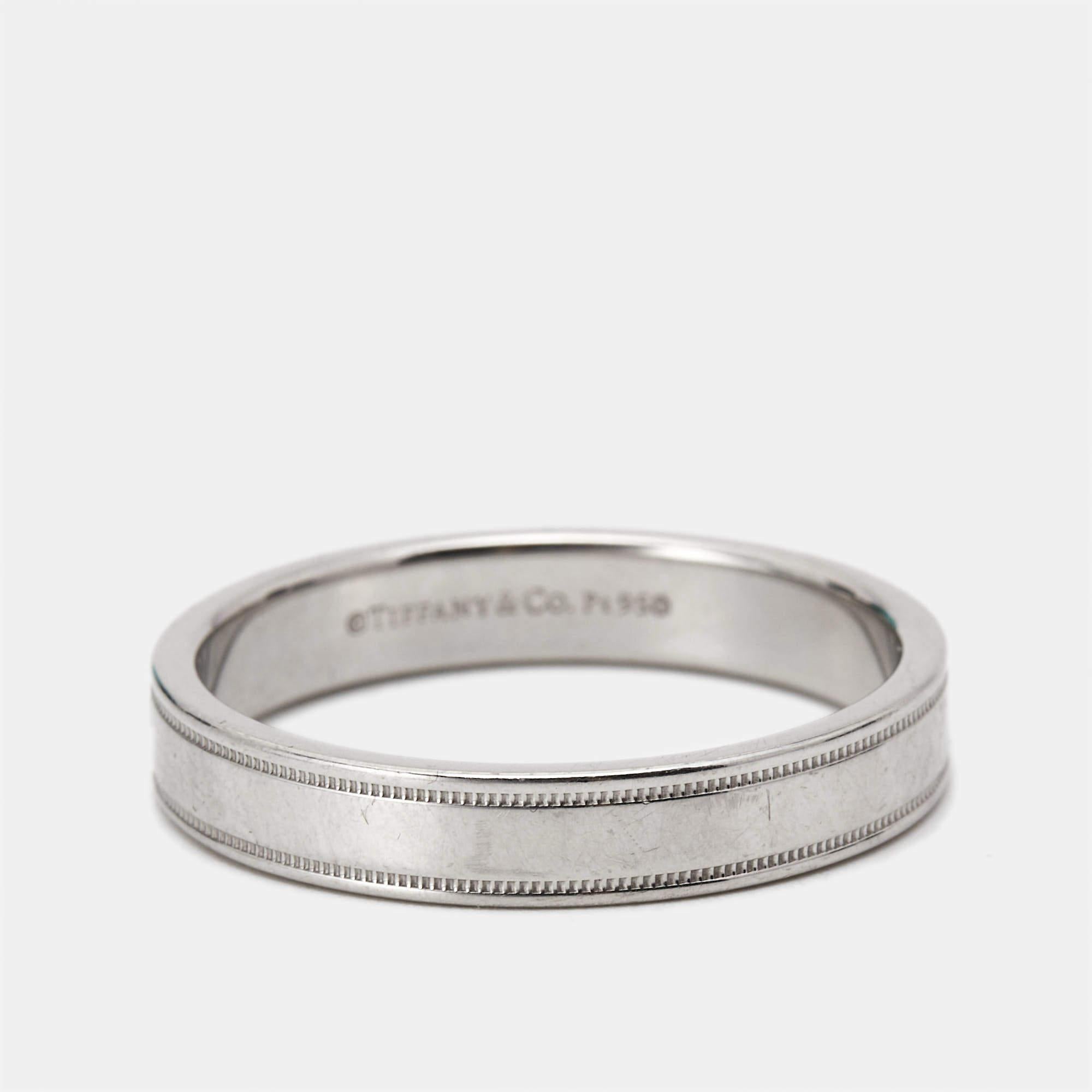 Contemporary Tiffany & Co. Together Double Milgrain Platinum Band Ring Size 62 For Sale