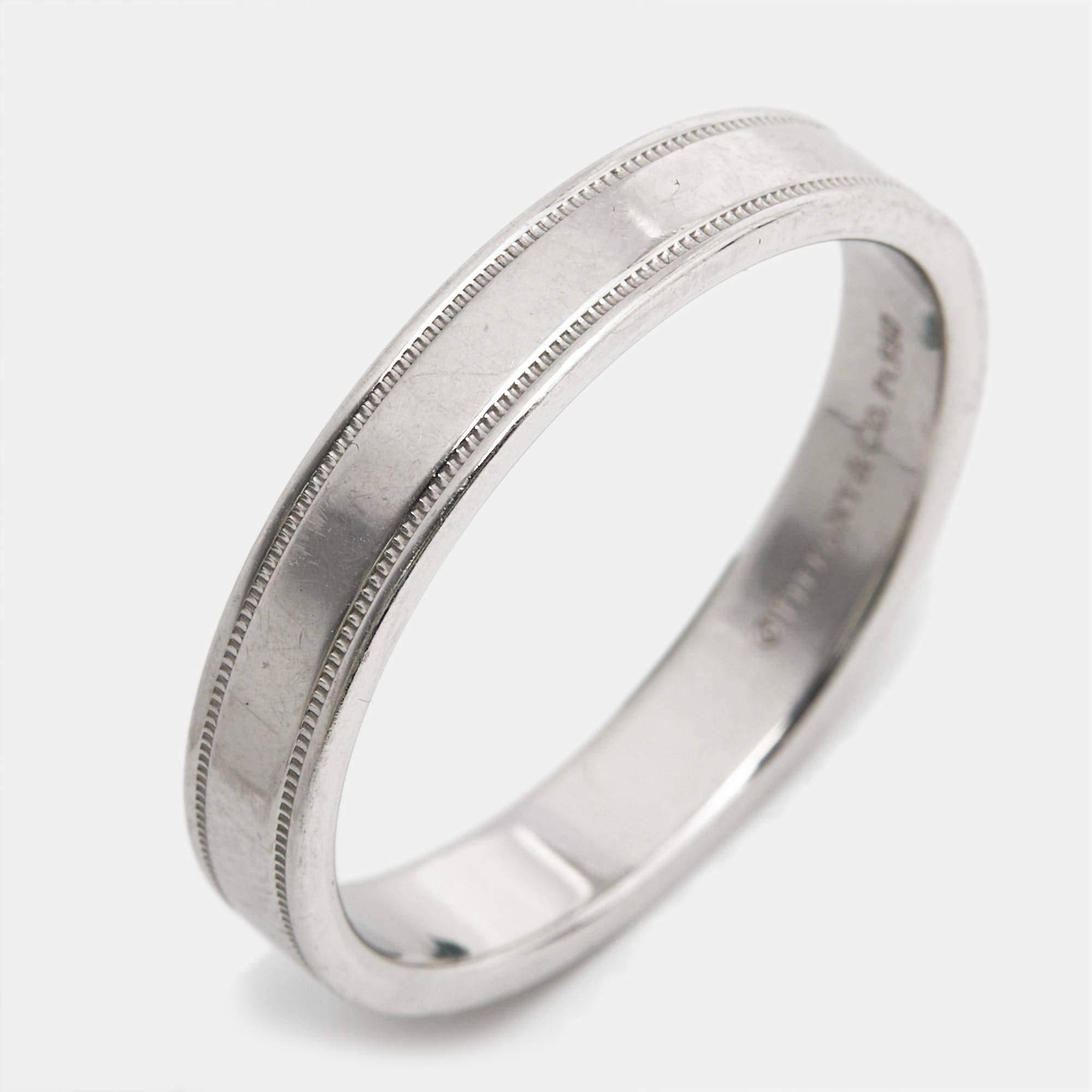 Women's Tiffany & Co. Together Double Milgrain Platinum Band Ring Size 62 For Sale
