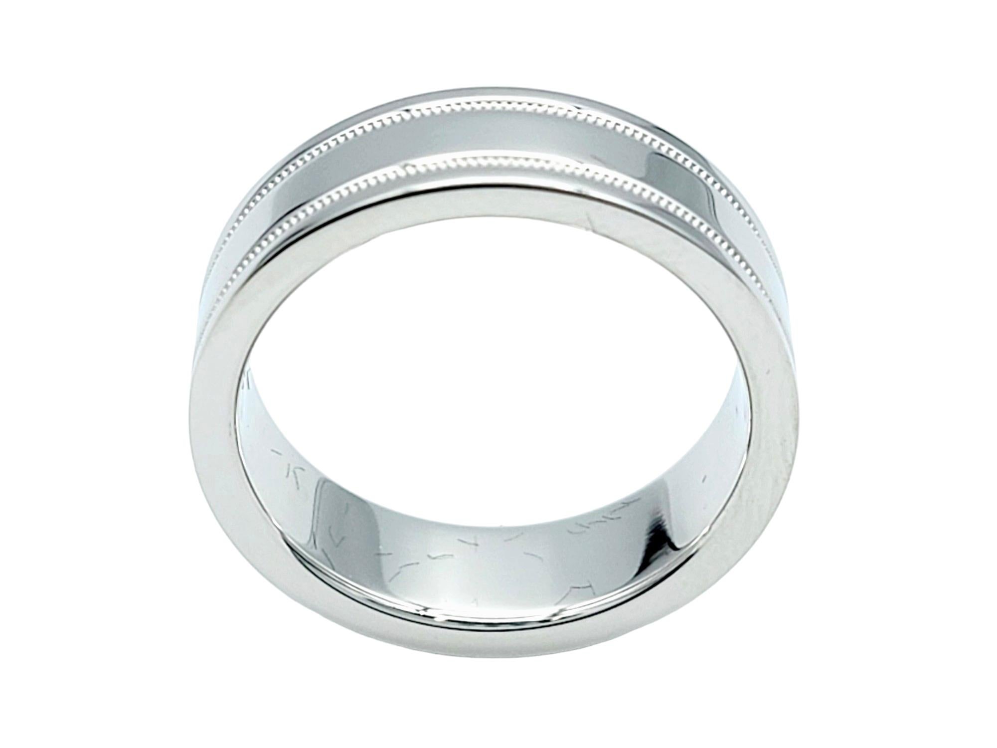 Contemporary Tiffany & Co. 'Together' Double Milgrain Polished Platinum Wedding Band Ring For Sale