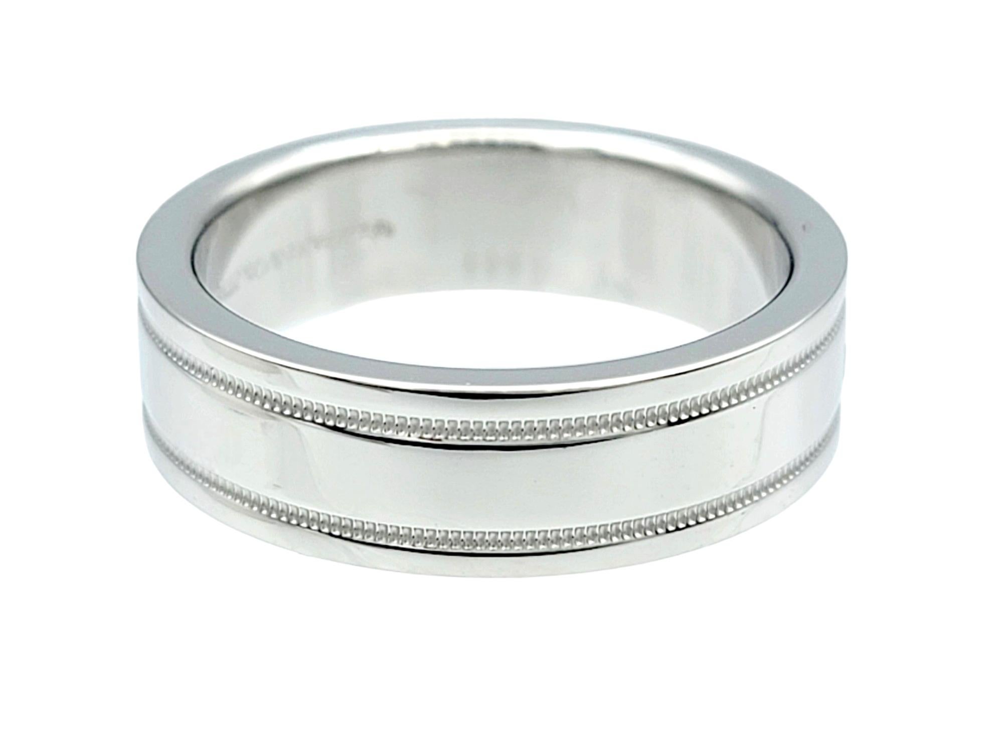 Tiffany & Co. 'Together' Double Milgrain Polished Platinum Wedding Band Ring In Good Condition For Sale In Scottsdale, AZ