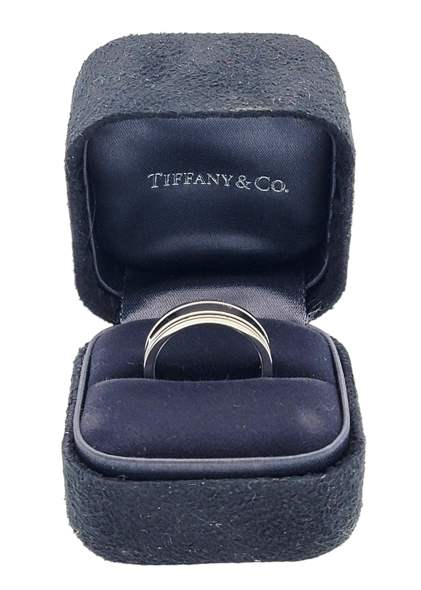 Tiffany & Co. 'Together' Double Milgrain Polished Platinum Wedding Band Ring For Sale 3