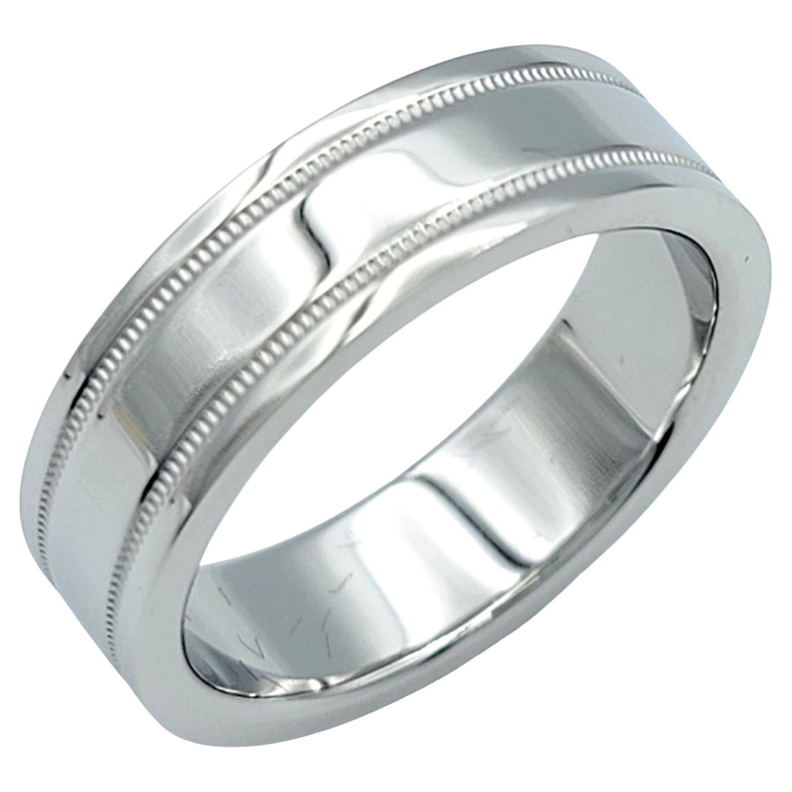Tiffany & Co. 'Together' Double Milgrain Polished Platinum Wedding Band Ring For Sale
