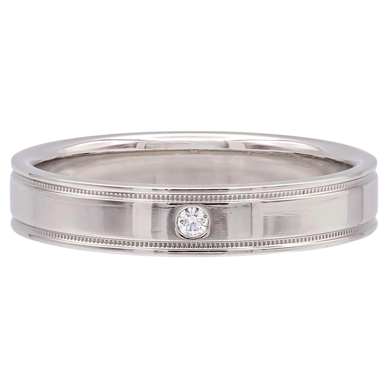 Tiffany & Co. Together Double Milgrain Single Diamond Band Platinum 4mm Size 8 For Sale