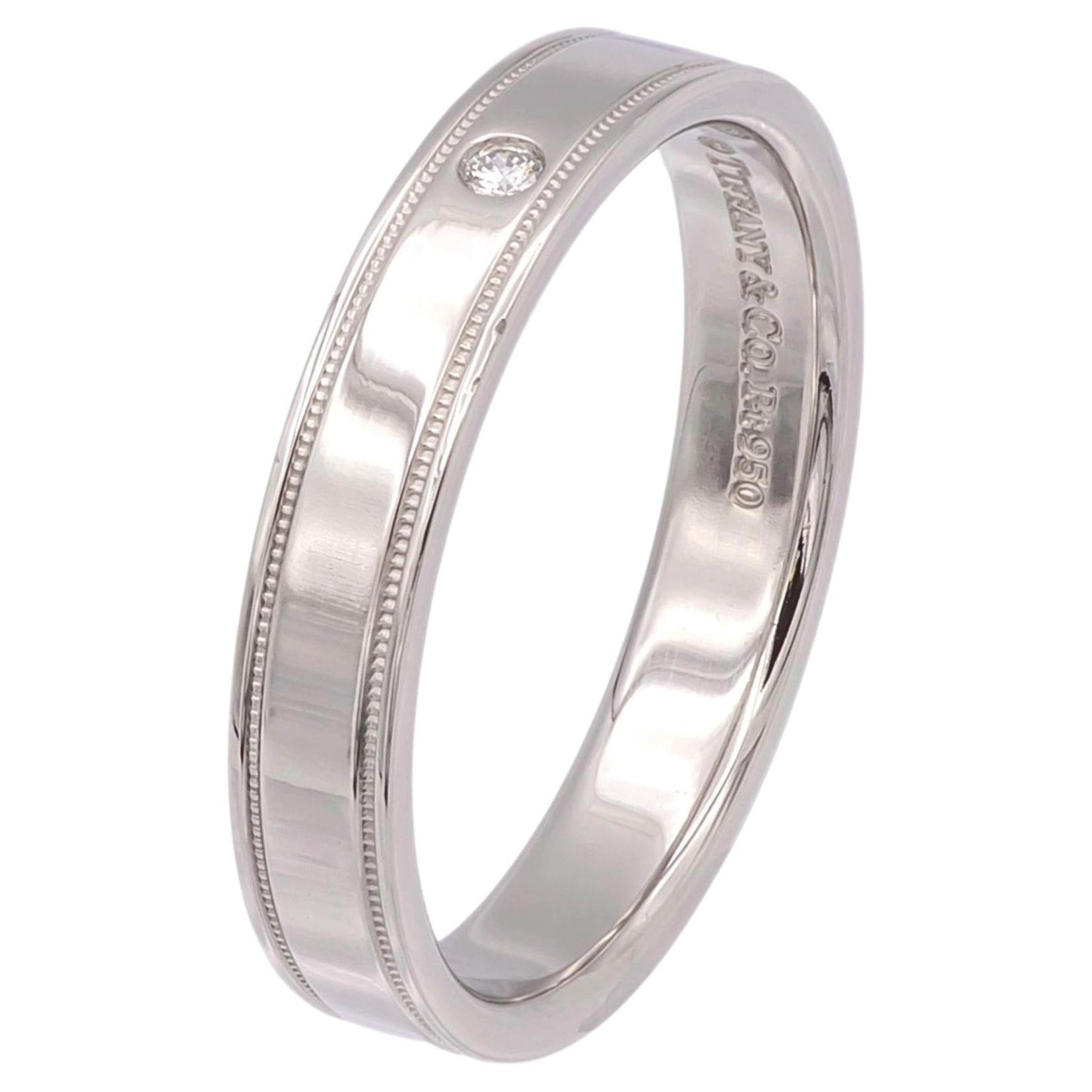 Tiffany & Co. Bague « Together » double milgrain, un diamant, en platine, 4 mm, taille 9 en vente