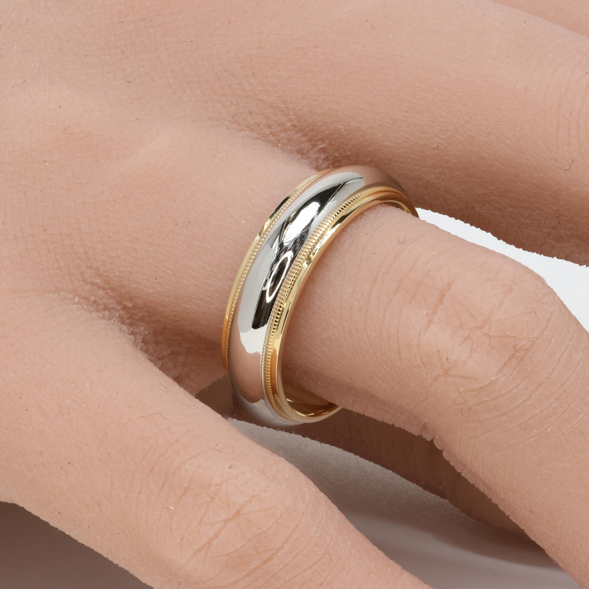 Tiffany & Co. Together Milgrain 6mm Wedding Band Platinum & 18 Karat Yellow Gold In Excellent Condition In Tampa, FL