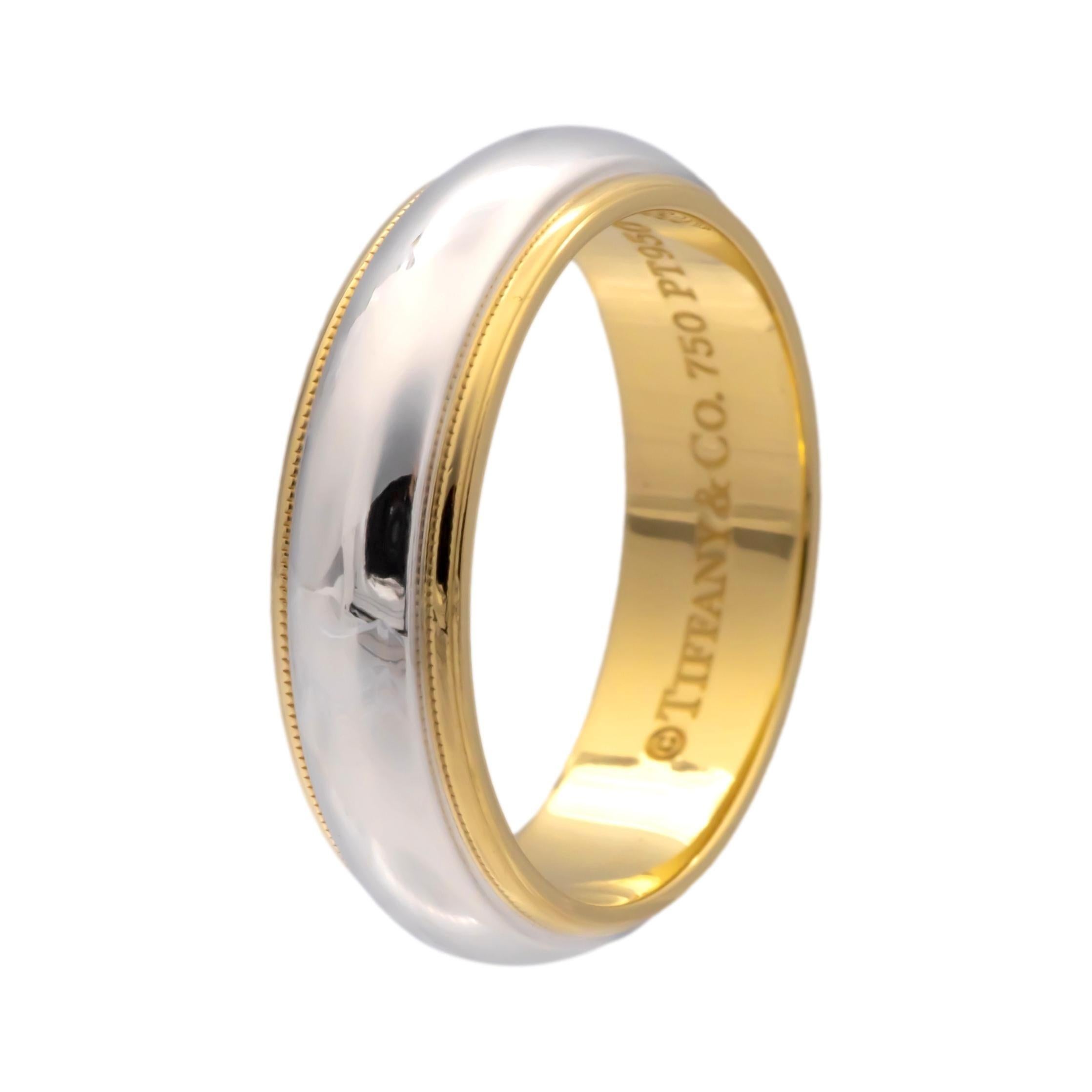 Tiffany & Co. Anillo Together Milgrain de platino y oro de 18 quilates, talla 7 2