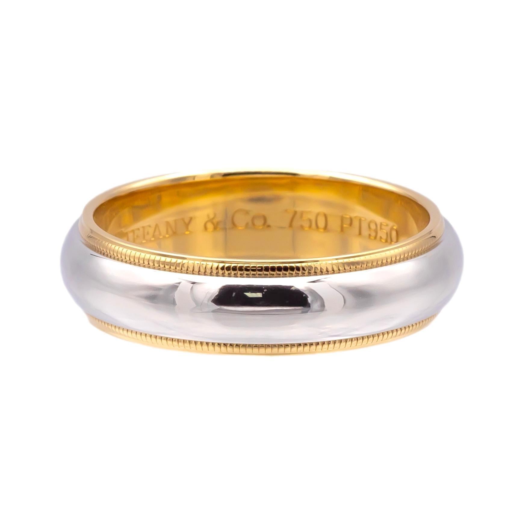 Tiffany & Co. Anillo Together Milgrain de platino y oro de 18 quilates, talla 8 Contemporáneo