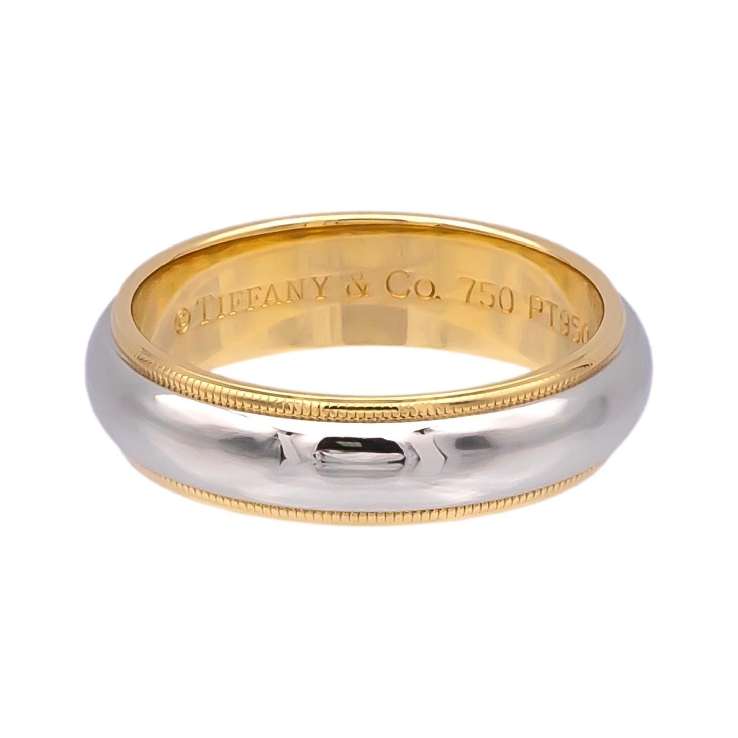 Tiffany & Co. Anillo Together Milgrain de platino y oro de 18 quilates, talla 8 1