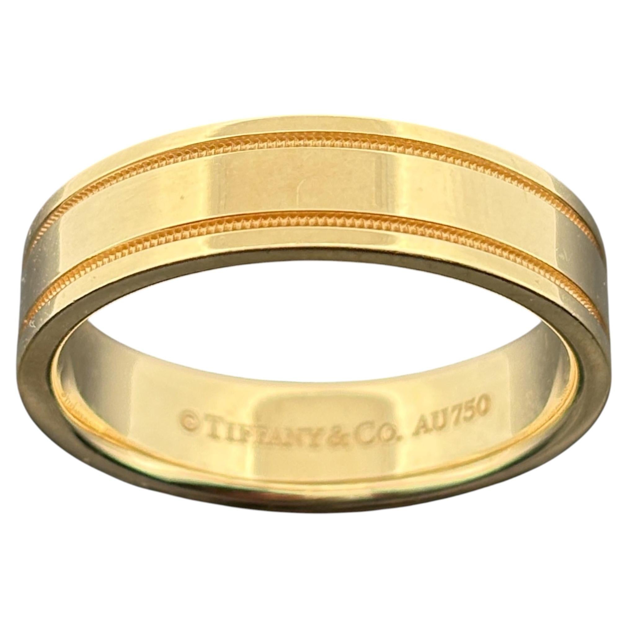 Tiffany & Co. Zusammen Milgrain Hochzeit Band 6mm 18k Gelbgold Sz 11 3/4