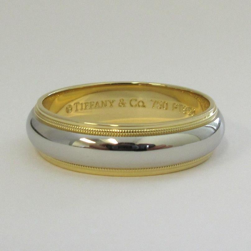 TIFFANY & Co. Together Platin 18K Gold 6mm Milgrain Ehering 10.5 im Zustand „Hervorragend“ im Angebot in Los Angeles, CA