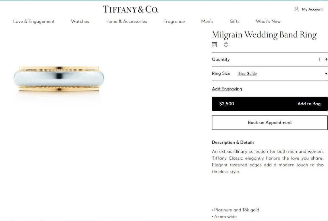 TIFFANY & Co. Together Platin 18K Gold 6mm Milgrain Ehering 10.5 im Angebot 2