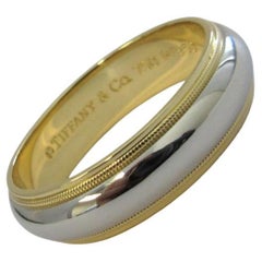 TIFFANY & Co. Together Platinum 18K Gold 6mm Milgrain Wedding Band Ring 10.5