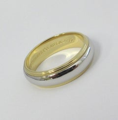 TIFFANY & Co. Together Platinum 18K Gold 6mm Milgrain Wedding Band Ring 8.5