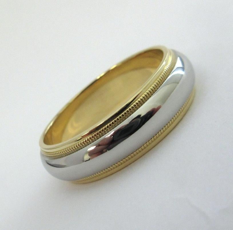 Women's or Men's TIFFANY & Co. Together Platinum 18K Gold 6mm Milgrain Wedding Band Ring 8.5 For Sale